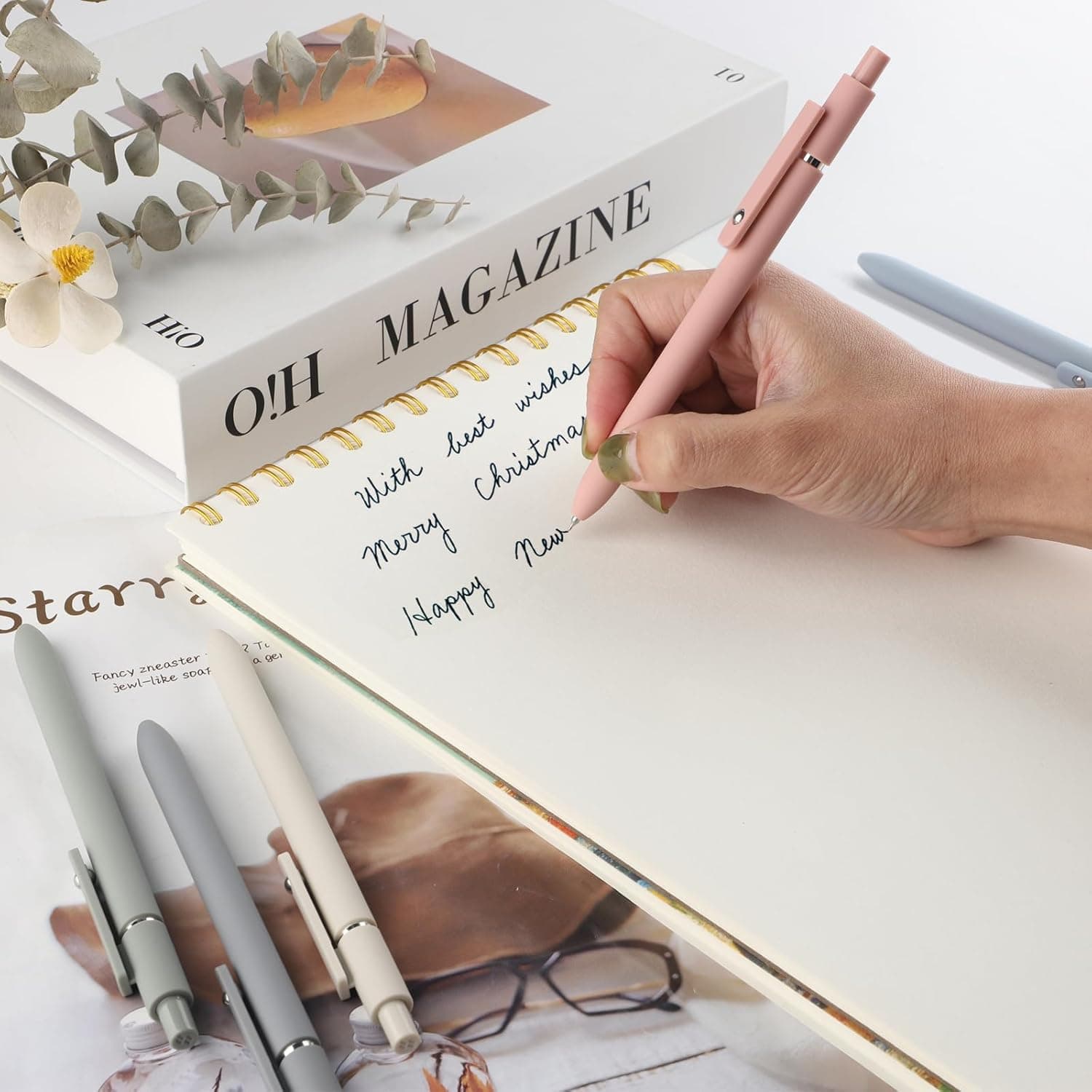 FIOVER 5 piezas de bolígrafos de gel con tinta de secado rápido, bolígrafos retráctiles de punta fina, bolígrafos de gel de bola rodante con tinta negra, escritura suave para escuela, oficina y hogar Morandi 1 cuenta (paquete de 5) - Image 2