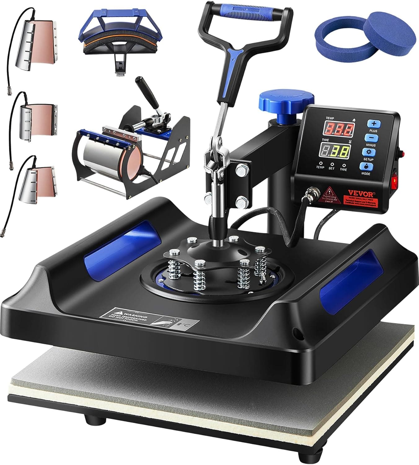 VEVOR 8 in 1 Heat Press Machine 15x15 Inch, 360° Swing Away Shirt Press Machine - Digital Professional Heat Transfer Tshirt Press Machine, Sublimation Heat Press for T Shirts Hat Cap Mug Plate Blue Blue Pro-15x15 - Image 2