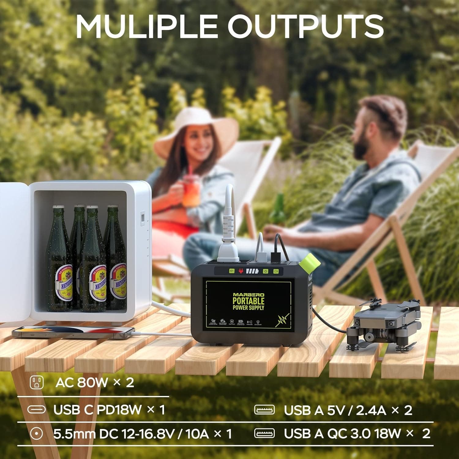 MARBERO Portable Power Station 88Wh Camping Lithium Battery Solar Generator Fast Charging with AC Outlet 120W Peak Power Bank(Solar Panel Optional) for Home Backup Outdoor Emergency RV Van Hunting M82 88WH 80W - Image 3