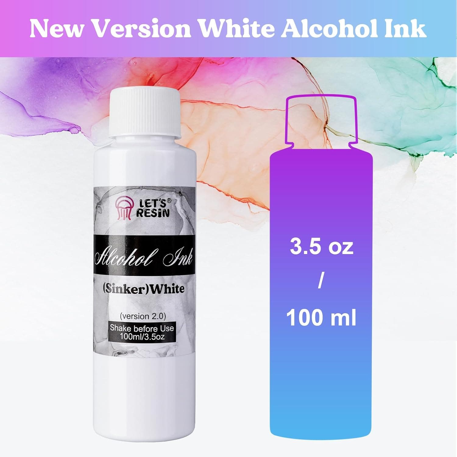 LET'S RESIN White Alcohol Ink for Epoxy Resin, Upgraded White Alcohol Ink 3.5oz/100ml, Alcohol-Based Resin Ink, White Resin Pigment for Resin Petri, Tumblers, Painting, Resin Art - Image 3