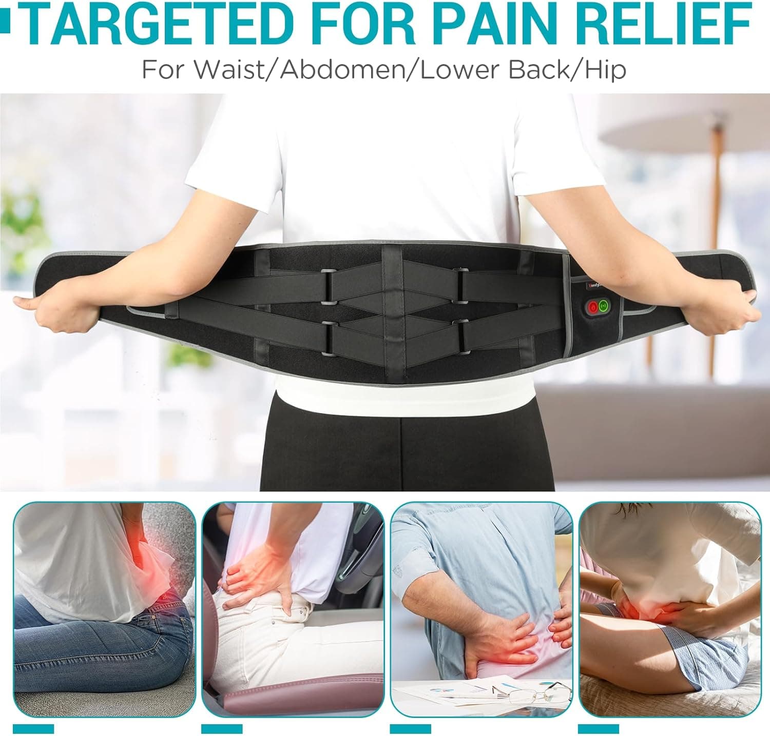 Comfytemp Cordless Heating Pad with Massager for Back Pain Relief, Portable Lower Back Massager FSA Eligible HSA Rechargeable, Birthday Christmas Gifts for Women Men Mom Dad Seniors 3 Heat 30 Auto-Off Black - Image 5