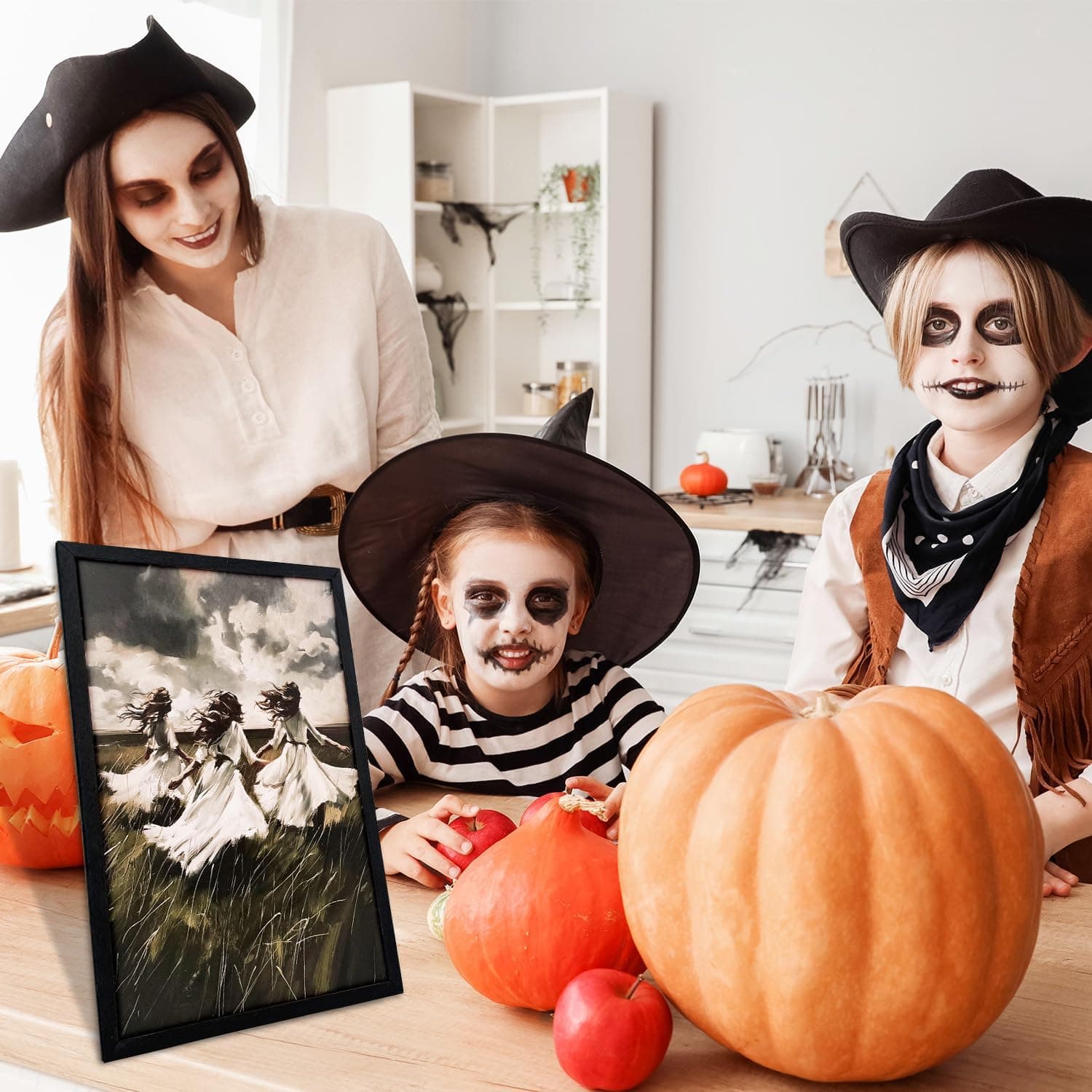 Xizondidi Halloween Wall Decor,Gothic Art Print Poster,Victorian Gothic Wiccan Artwork,Decorative Three Women Art Painting with Wooden Fram for Home Bedroom Living Room Decor - Image 6