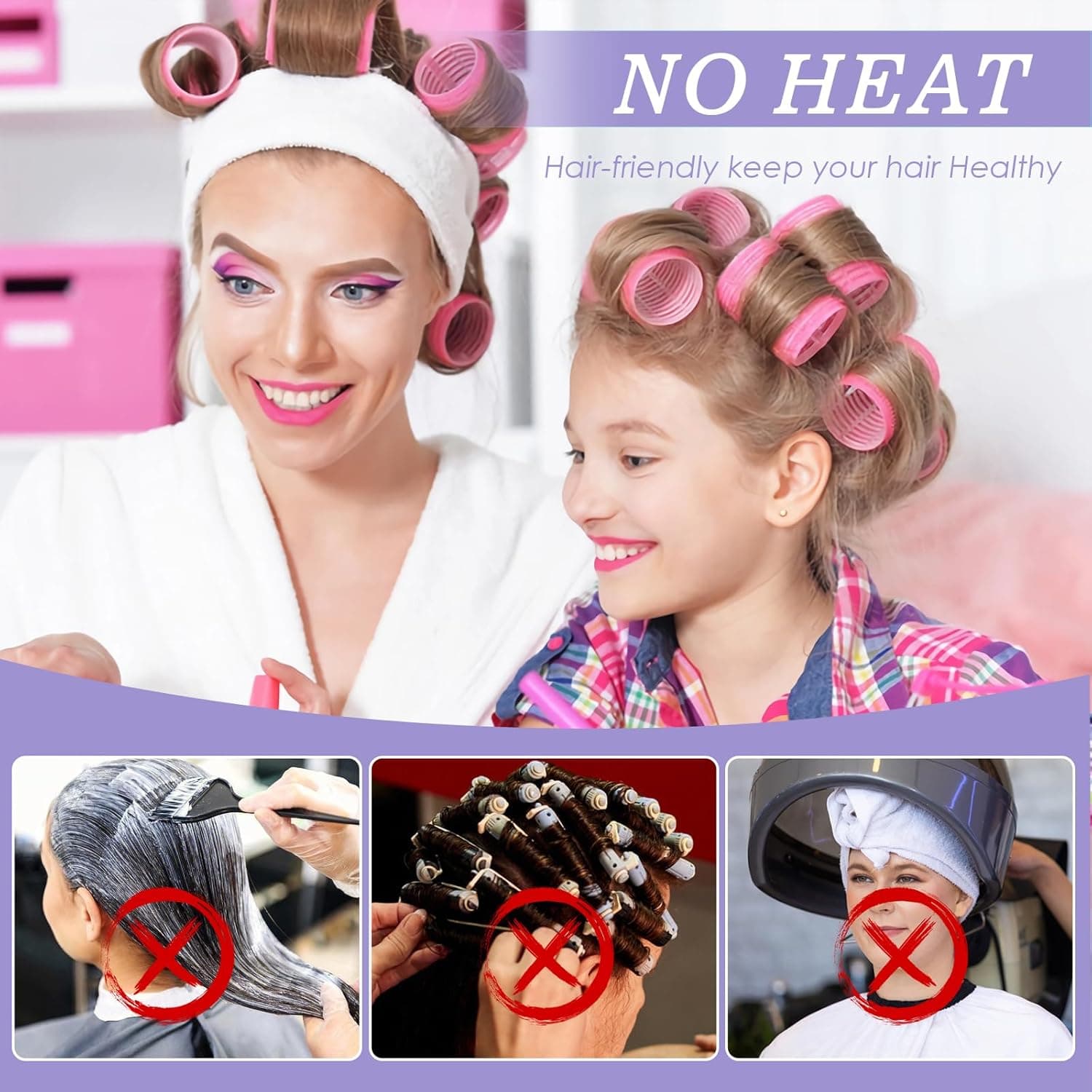 5 Size Hair Rollers, 72Pcs Roller Set, Hair Curlers for Blowout Look Long, Short Hair, Jumbo Large Big Small 30 Hair Rollers, 40 Roller Clips, Tail Comb, Storage Bag pink - Image 7