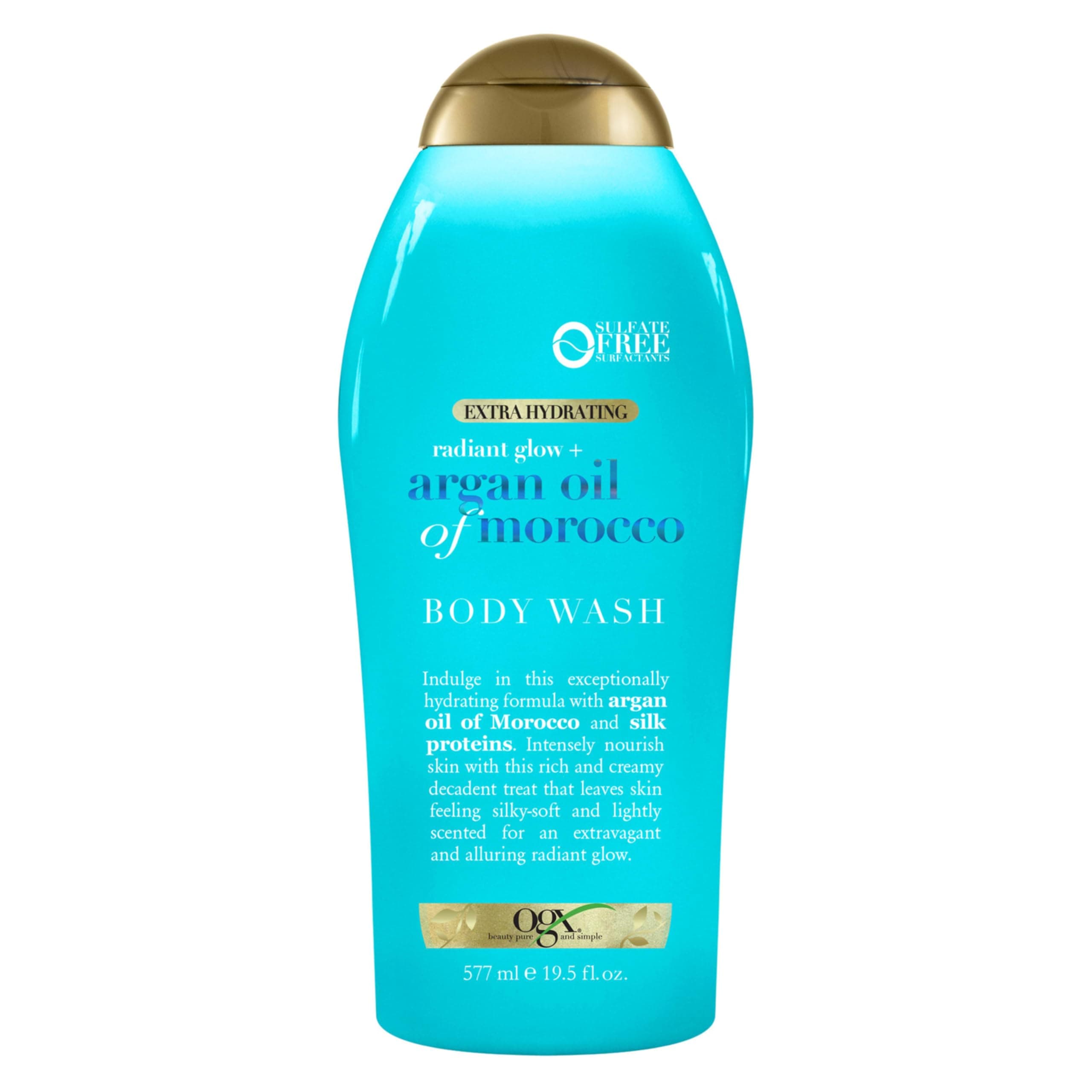 OGX Radiant Glow + Argan Oil of Morocco Extra Hydrating Body Wash for Dry Skin, Moisturizing Gel Cleanser for Silky Soft Skin, Body Wash for Women, Sulfate-Free Surfactants, 19.5 fl oz Citrus Fresh/Floral Green/Woody 19.5 Fl Oz (Pack of 1)