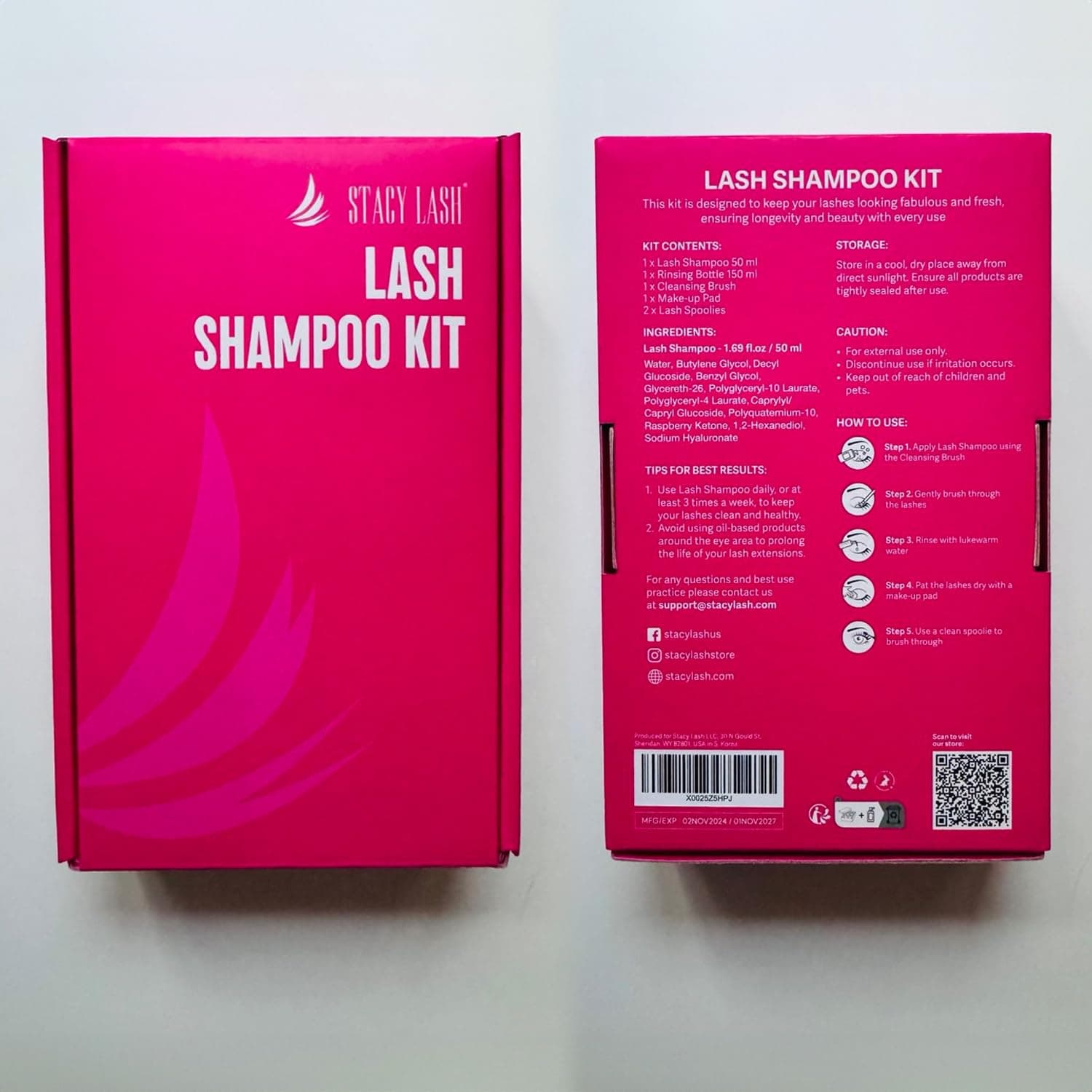 STACY LASH Lash Shampoo Kit Foaming Cleanser with Eye Lash Spoolies & Rinse Bottle & Cleansing Pad & Brush for Eyelash Extensions & Clusters & Natural Eyelashes 1.69 fl oz (50 ml) Lash Shampoo Kit - Image 8