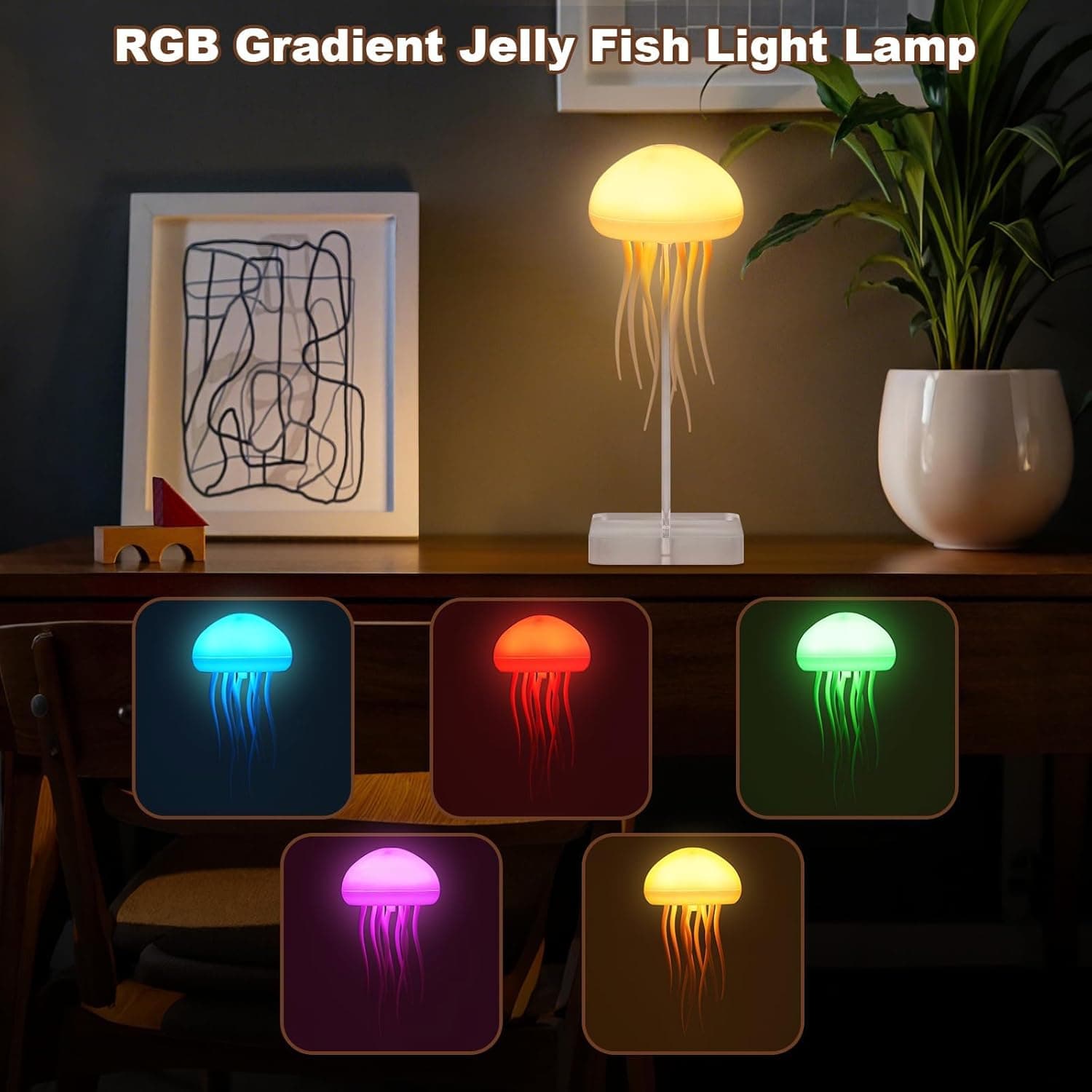 Jellyfish Lamp, Voice Control Jellyfish Lamp with Dancing Legs, RGB Gradient Jellyfish Bedside Lamp, Rechargeable Jellyfish Table Lamp with Touch Sensor, Christmas Gifts (Hanging + Base) - Image 7