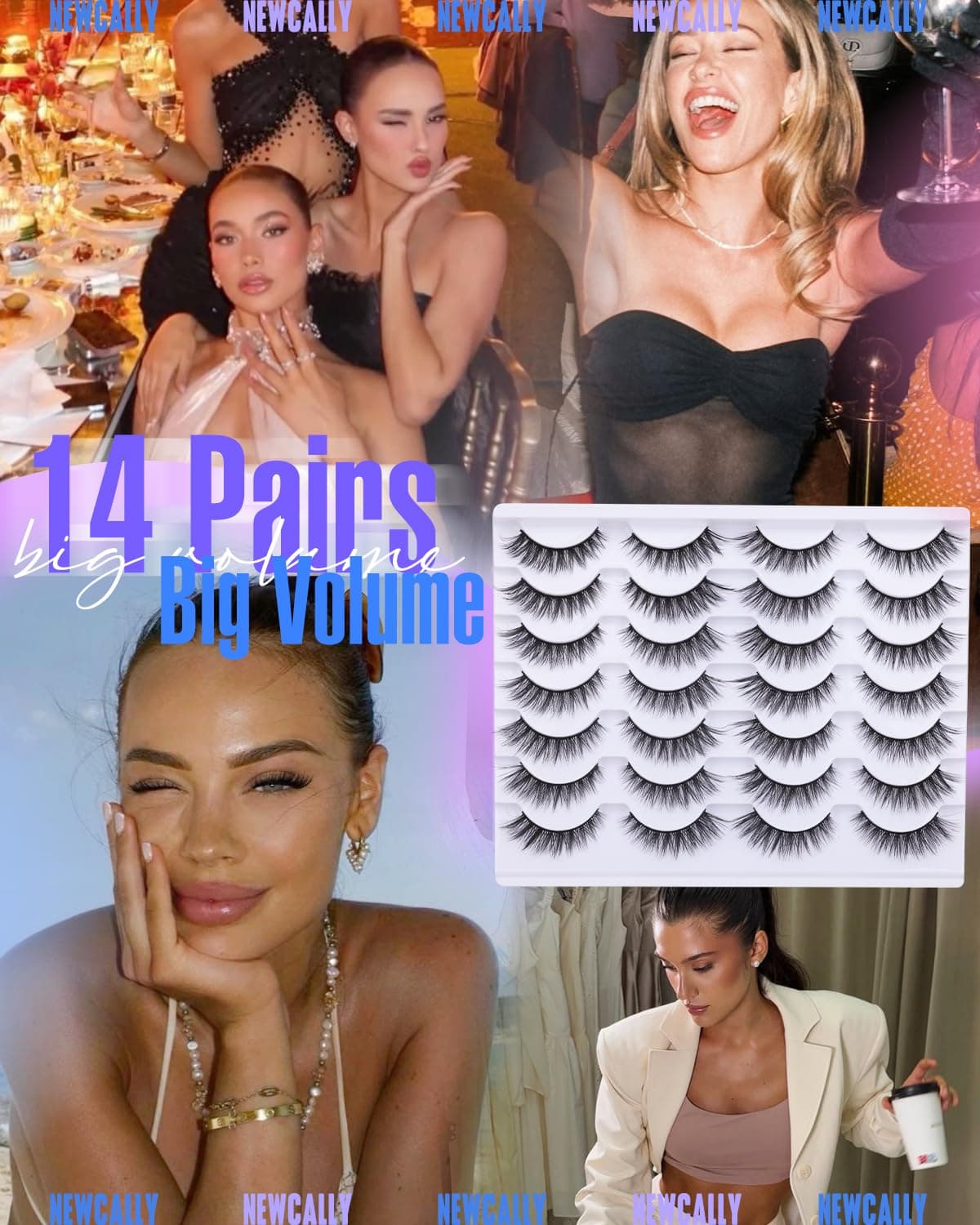 Newcally Lashes False Eyelashes Cat Eyes Wispy Natural Faux Mink Lashes 14 Pairs Pack Light Volume Short Fake Eye Lashes Multipack Cat Eye Classic Style - Image 8