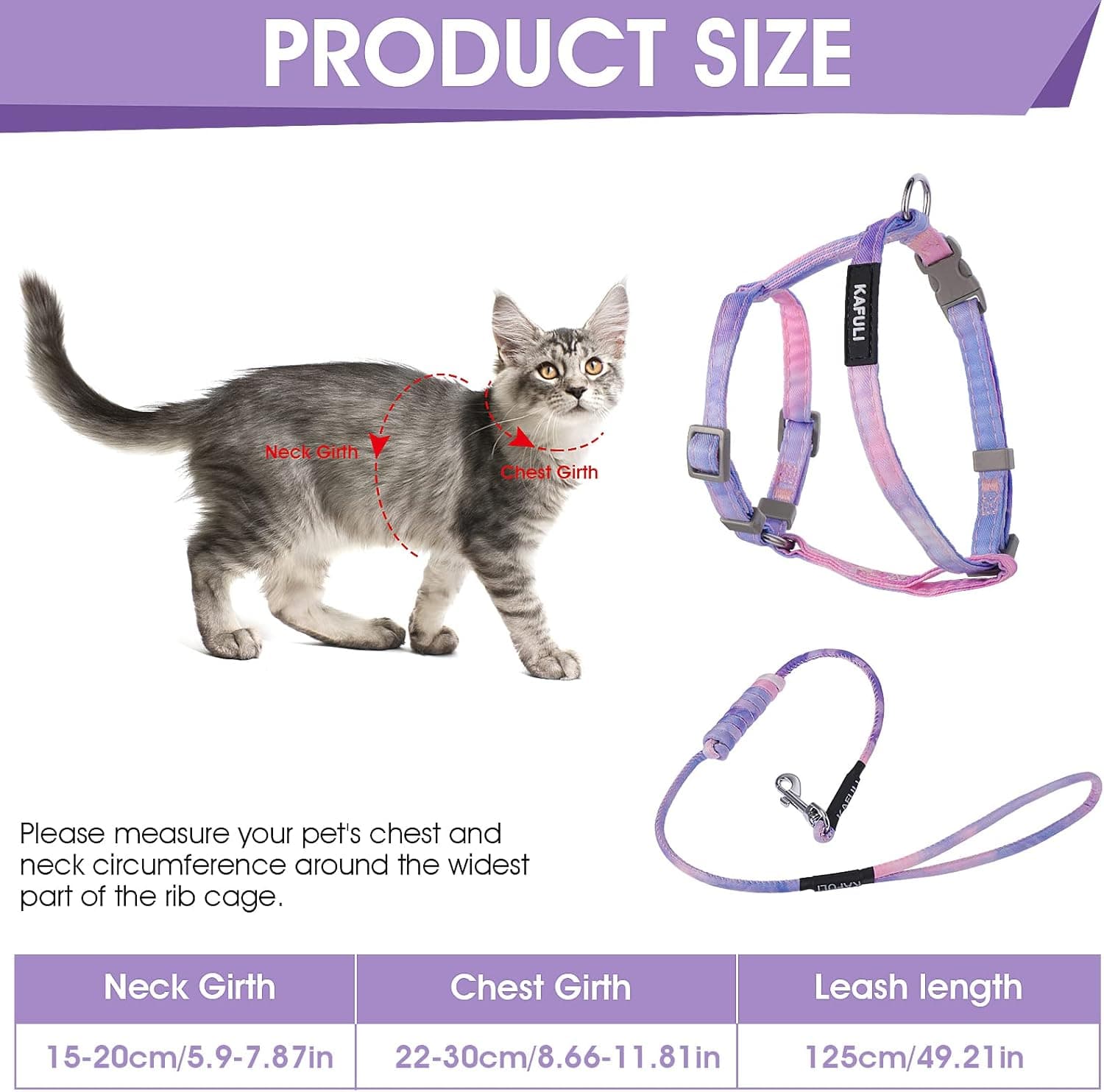 TIESOME Cat Harness and Leash Set, Adjustable Gradient Kitten Harness Escape Proof Harness with Leash for Kitty Outdoor Walking (Gradient Purple) - Image 3