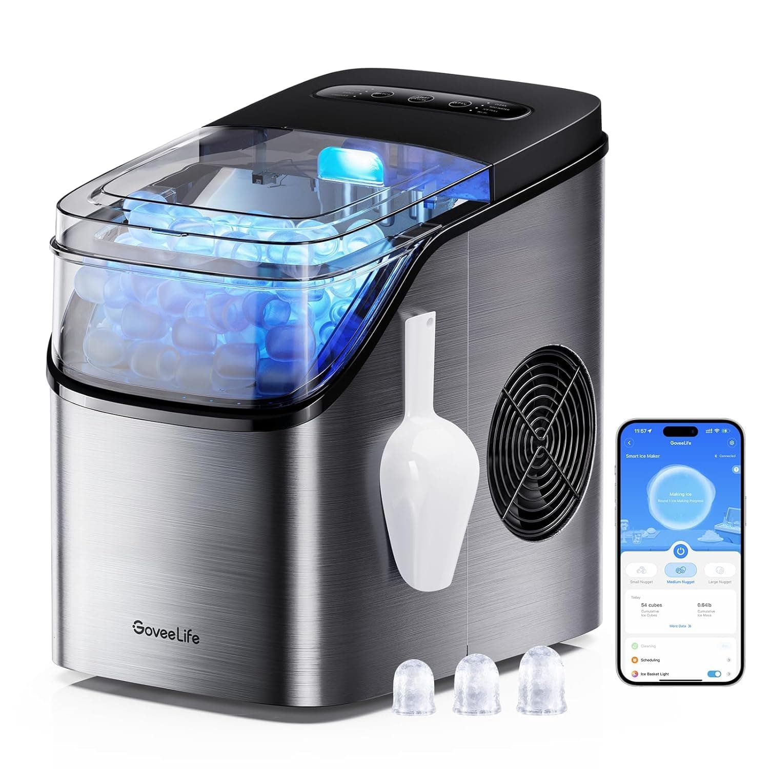 GoveeLife Smart Ice Maker Countertop, Portable Ice Machine with Voice Control, 9 Ice Cubes in 6 Minutes 3 Sizes, 26lbs/24Hrs, Self Cleaning RGB Lights, Quiet Ice Maker with Scoop for Kitchen Silver - Image 2