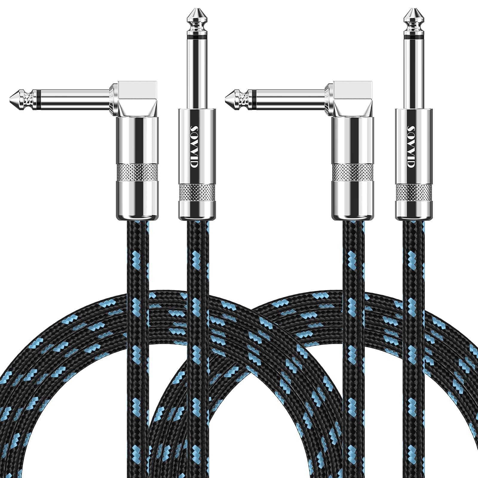 10FT 2 Pack Instrument Cable - Electric & Bass Guitar, Keyboard, AMP Cord - 1/4 Inch Right Angle Black & Blue 10 FT 2 Pack-Right Angle Black Blue