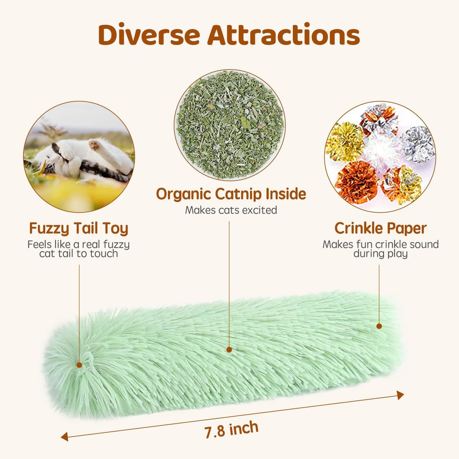 Potaroma Cat Toys Pillows, 3 Pack, Soft and Durable Crinkle Sound with Catnip Inside, Interactive Indoor Kitten Kicker, Promotes Kitty Exercise Green Yellow Violet - Image 3