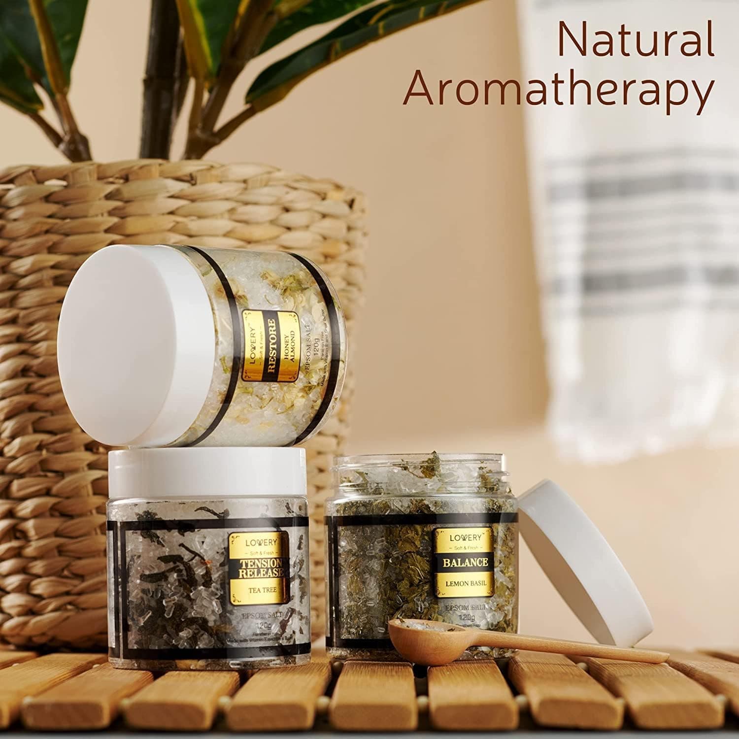 Mga Regalo sa Pasko para sa mga Babae na May Lahat, Epsom Bath Salts Gift Basket Set, Nakakapag-relax na Self Care Salt W/Essential Oil, Mga Regalo para sa Nanay, Lavender, Eucalyptus, Lemon, Coconut, Tea Tree, Honey Almond - Image 4