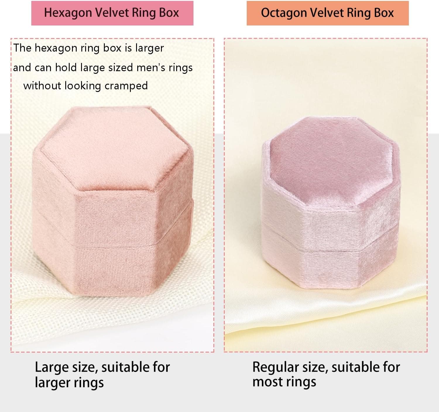 WantGor Velvet Jewelry Ring Box, 3 Slots Hexagon Ring Gift Box Vintage Ring Display Holder Case for Wedding Ceremony Proposal Engagement (Beige, 3 Slots) 3 Slots Beige - Image 8