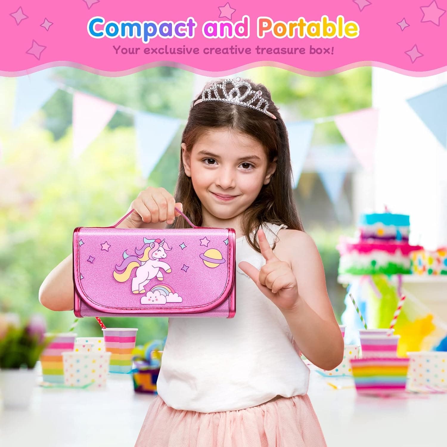 beefunni Unicorn Washable Markers Set 48 pcs with Glitte Pencil Case, Art Supplies for Kids Ages 4-6-8, Arts Crafts Coloring Set with Stickers - Birthday Gifts for Girls 4 5 6 7 8 9 Year Old Hot Pink - Image 8