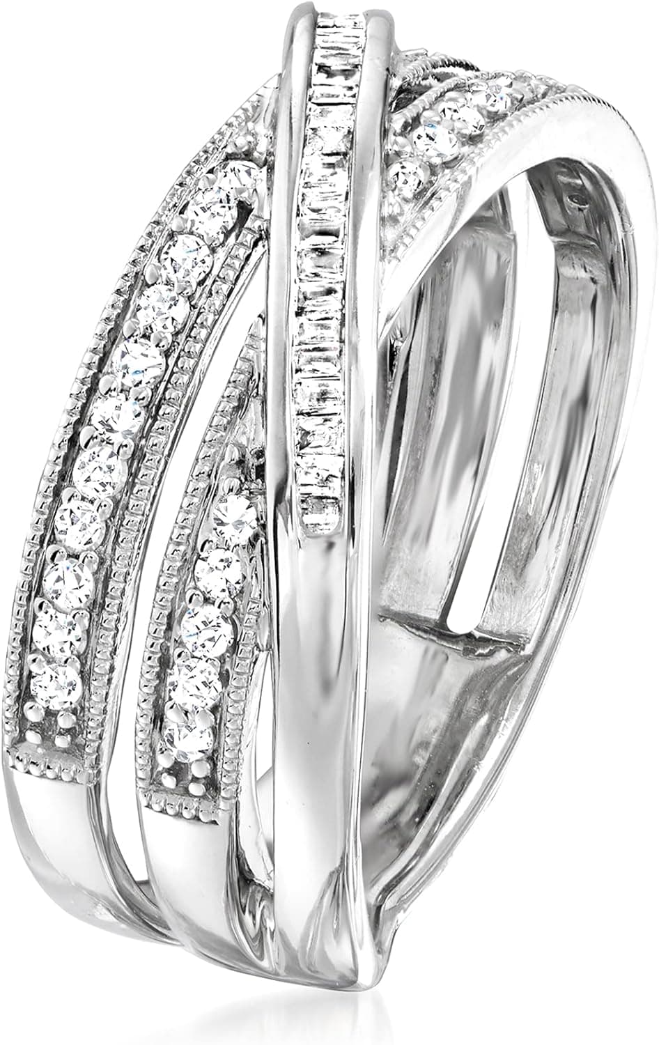 Ross-Simons 0.33 ct. t.w. Round and Baguette Diamond Crisscross Ring in Sterling Silver 7 Diamond - Image 4