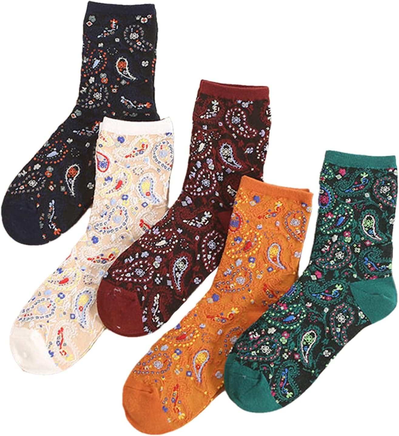 Benefeet Sox Cute Patterned Crew Socks for Women Girls Fun Novelty Graphic Design Casual Cotton Dress Socks One Size 5 Pair-paisley - Image 10