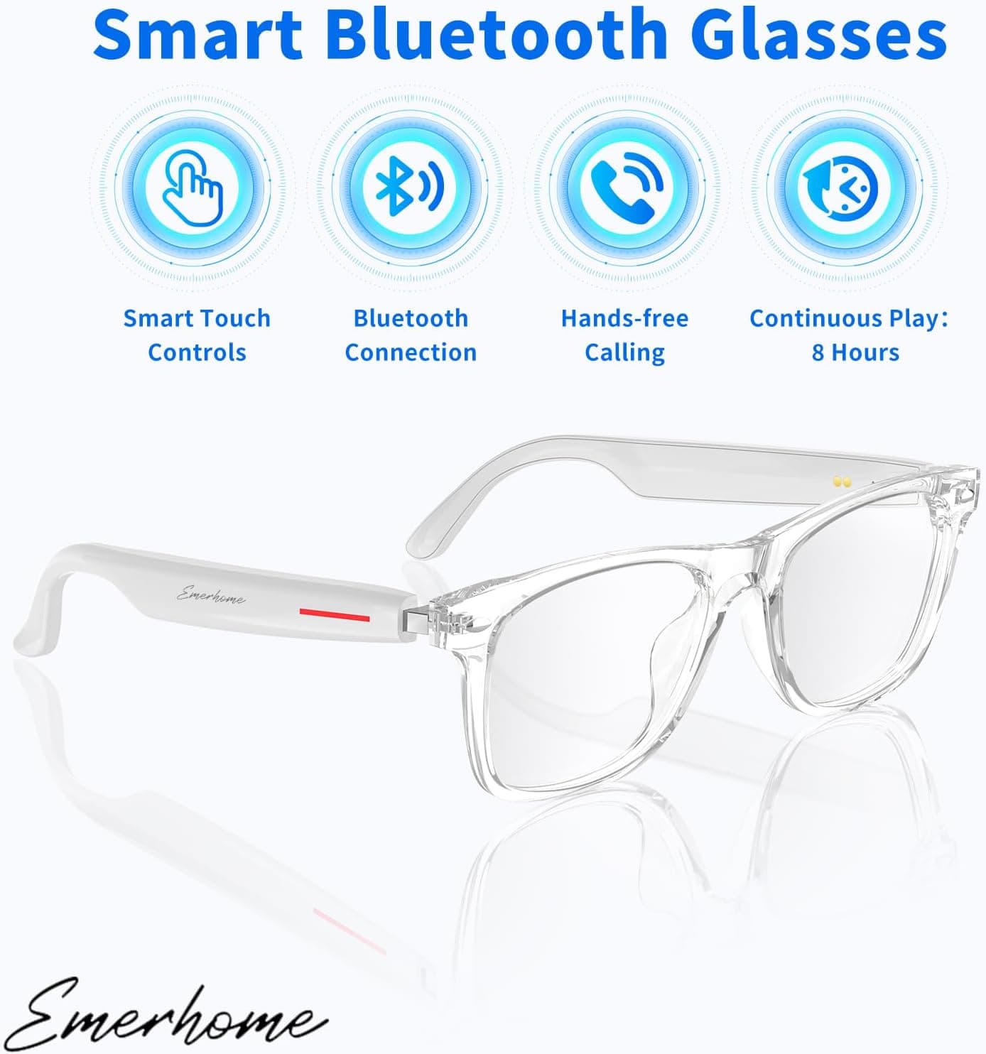 Smart Glasses - Bluetooth Glasses for Men & Women, Touch Control, Outdoor UV Protection and Voice Control, Hands-Free Calls (Clear Lens) Clear Lens Smart Touch Control - Image 4