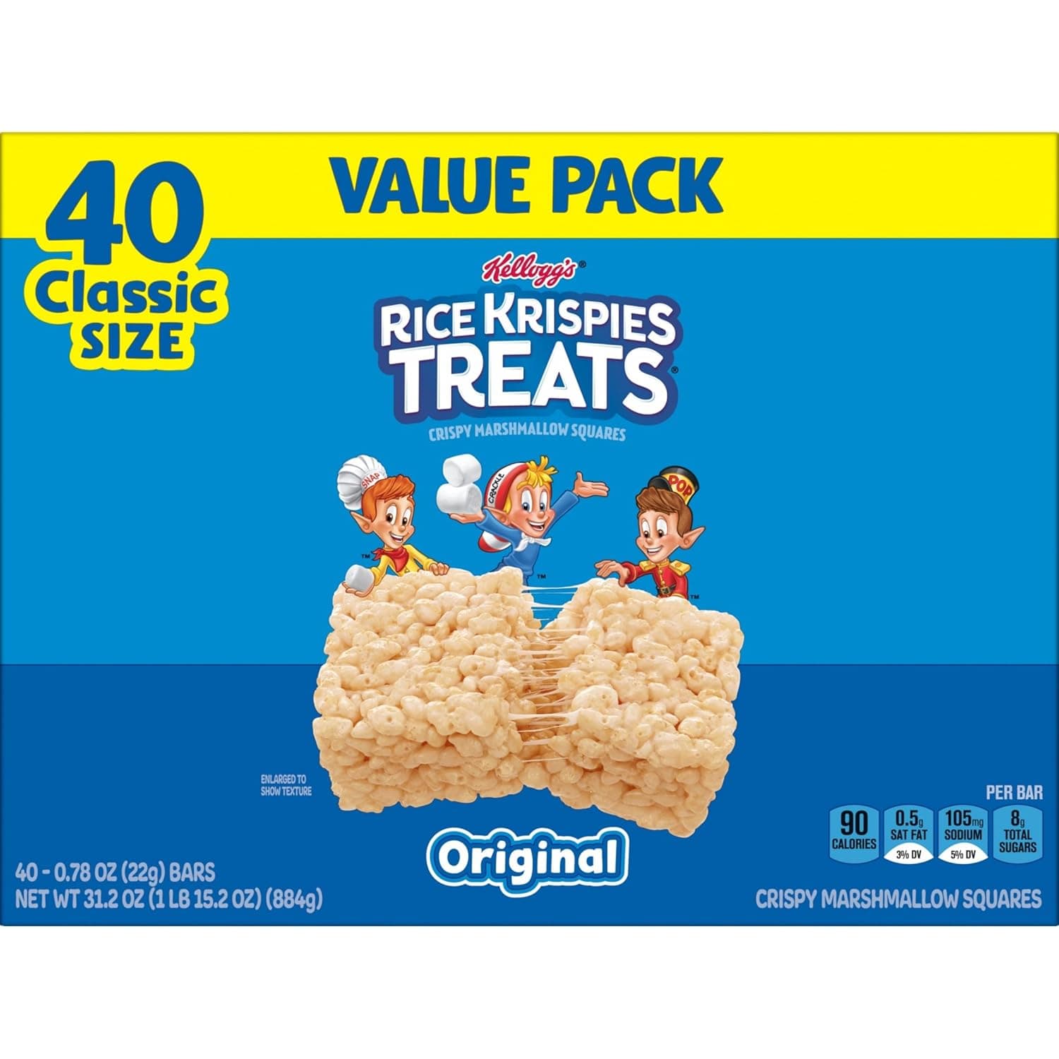 Rice Krispies Treats Cuadrados Crujientes de Malvavisco, Snacks para Niños, Barras de Snack, Original, Caja de 31.2oz (40 Barras) - Image 10