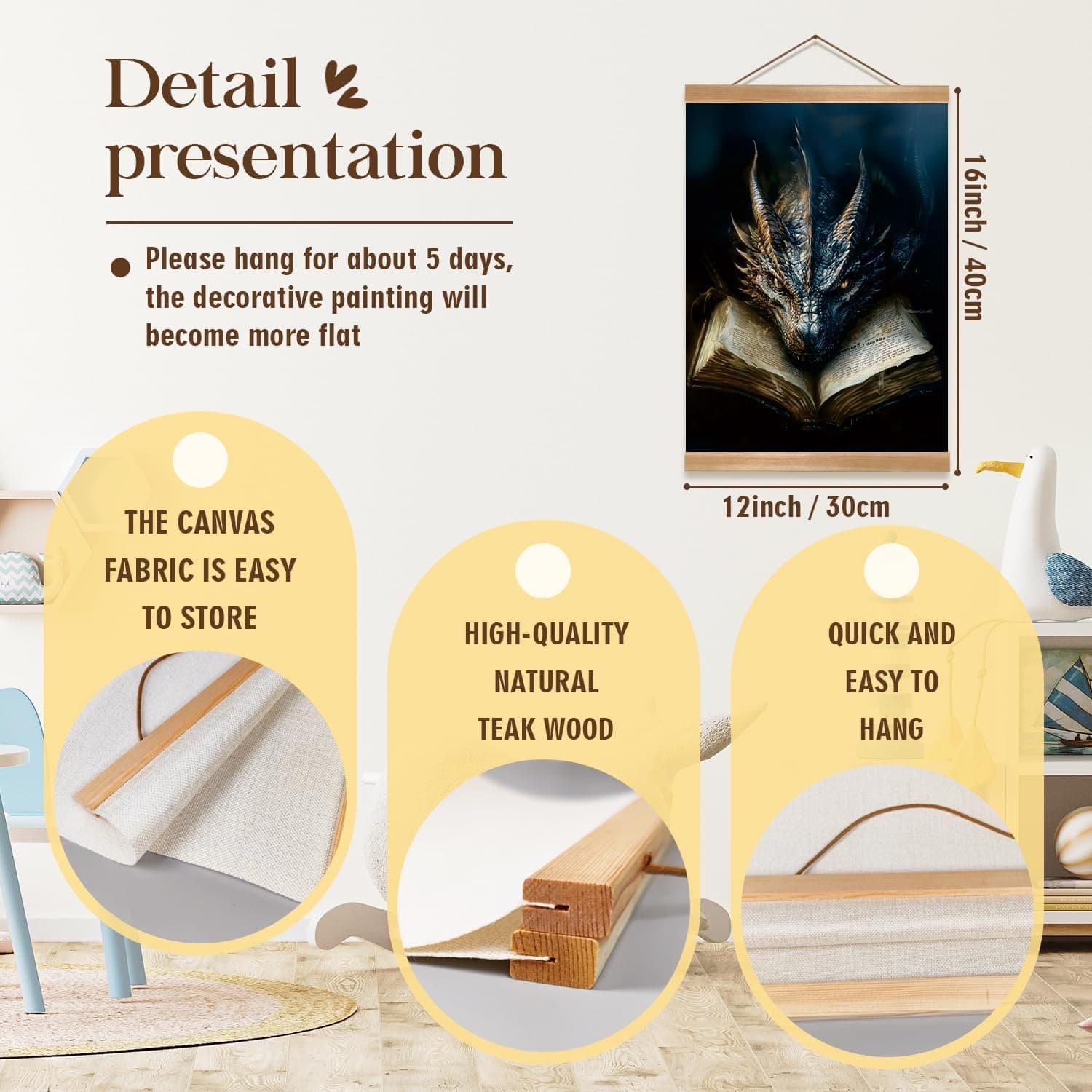 ZTGDA Book Dragon Wall Art,Dark Academia Vintage Poster, Gothic Canvas Print for Book Lovers, Fantasy Wall Decor for Bedroom, Library or Office, Mysterious Bookworm Gift(dragon) - Image 3