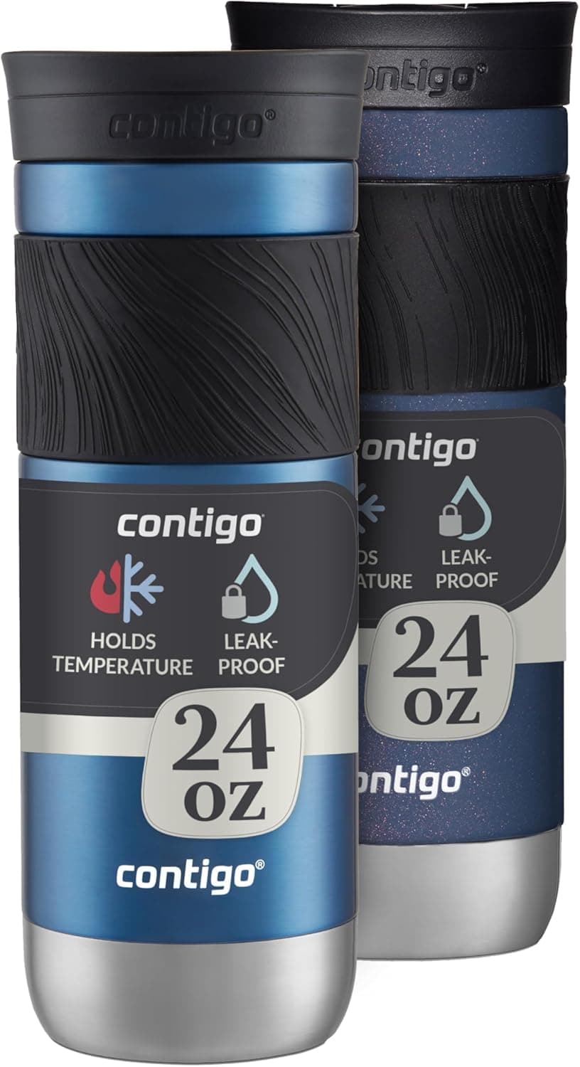 Contigo SNAPSEAL Insulated Stainless Steel Travel Mug with Grip 20oz. Blue Corn Transparent Satin & Midnight Berry Blue Corn/Midnight Berry 20oz (Pack of 2) - Image 6