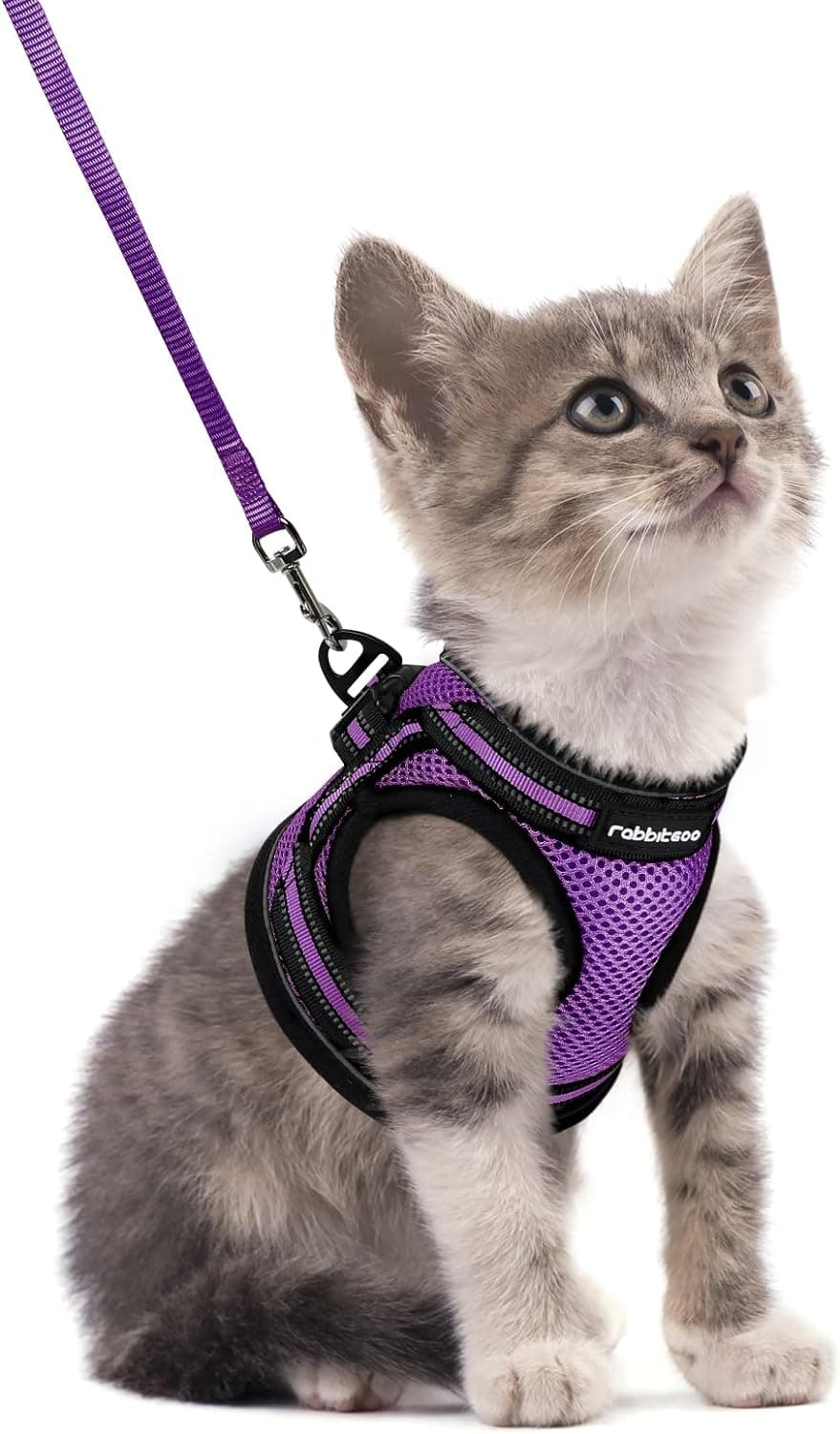 rabbitgoo Cat Harness and Leash Set for Walking Escape Proof, Adjustable Soft Kittens Vest with Reflective Strip for Cats, Comfortable Outdoor Vest, Purple, S Small Purple - Image 2