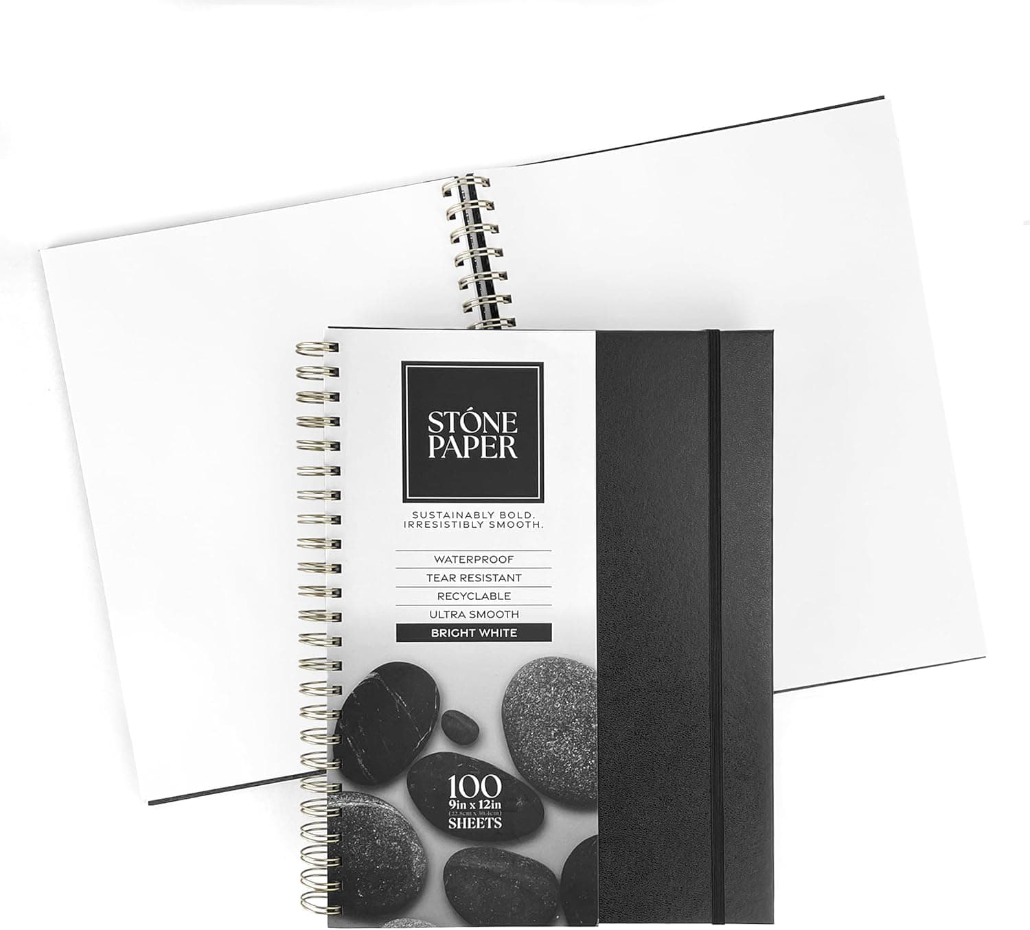 ArtSkills Stone Paper Sketchbook, Spiral Bound Stone Paper Notebook No Lines, 9x12 Waterproof Journal, Aesthetic Sketchbook Blank Pages for School, Work, Drawing, Sketching - Black, 100 Sheets - Image 2