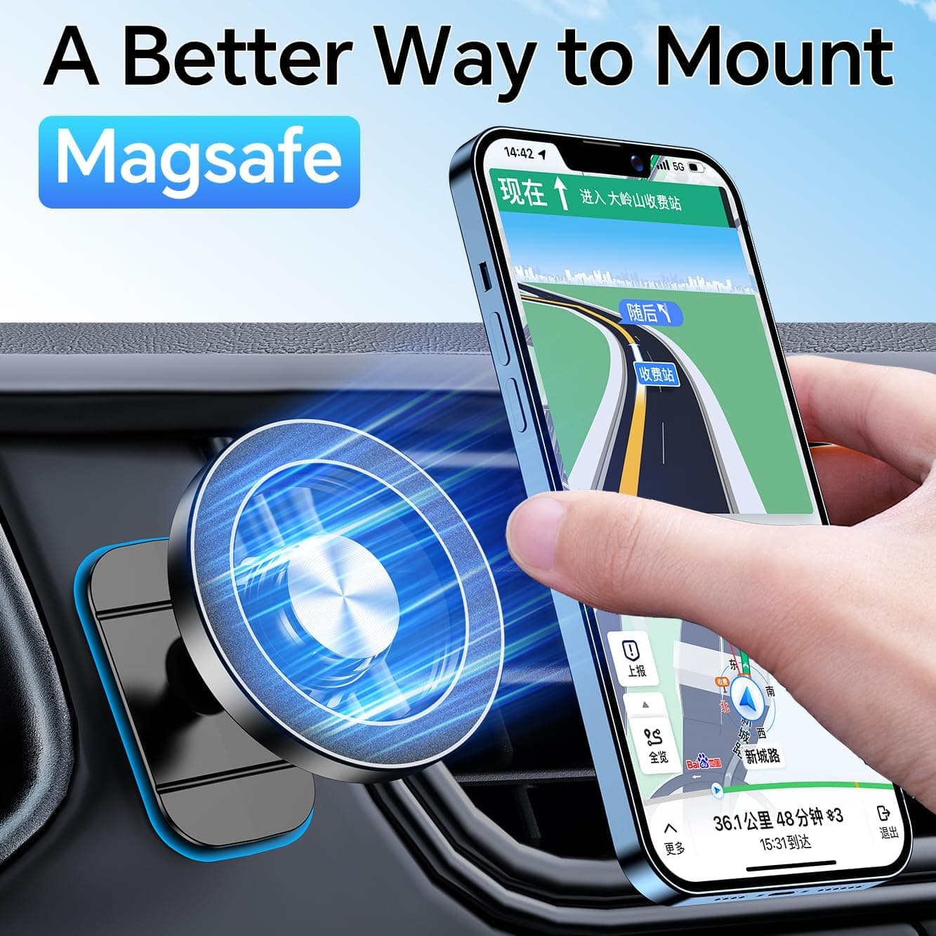 Kaistyle for Magsafe Car Mount【20 Strong Magnets】Magnetic Phone Holder for Car Phone Holder Mount Dash Mounted Holders Cell Phone Holders for Your Car Accessories for Women Men for iPhone 17 16 15 14 Black - Image 4
