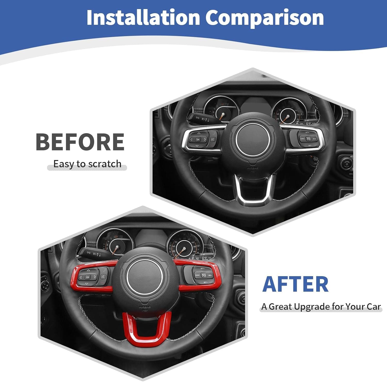 RT-TCZ for Wrangler JL Steering Wheel Trim Decal Panel Red for Jeep Wrangler JL JLU 2018 up for Gladiator JT 2020 up Red Interior Accessories 3pcs - Image 4