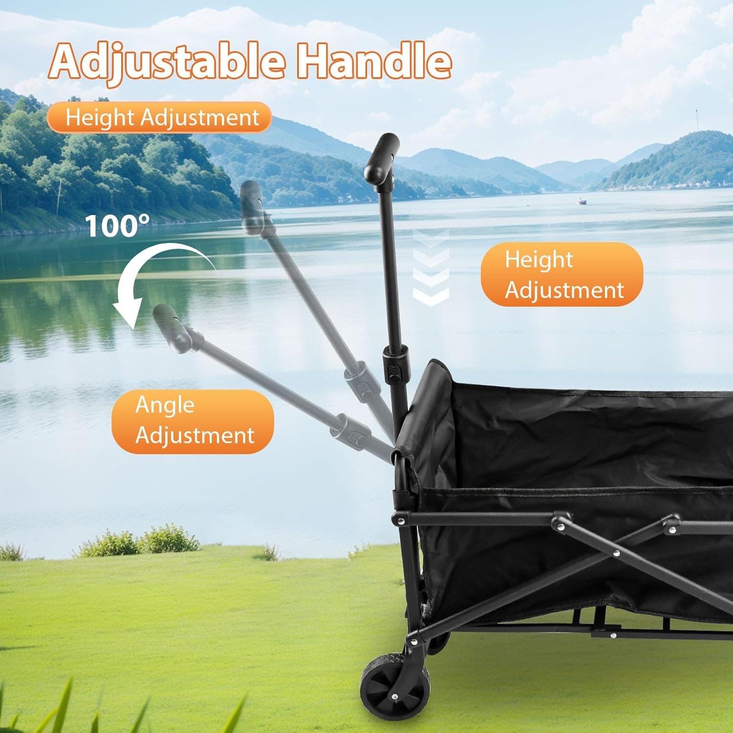 Collapsible Wagon Cart Foldable 220lbs Capacity,Lightweight Portable Beach Wagon, Shopping Carts with Wheels for Grocery,5" Removable Wheels & Adjustable Camping, Shopping, Beach, Fishing, Garden Cart - Image 6