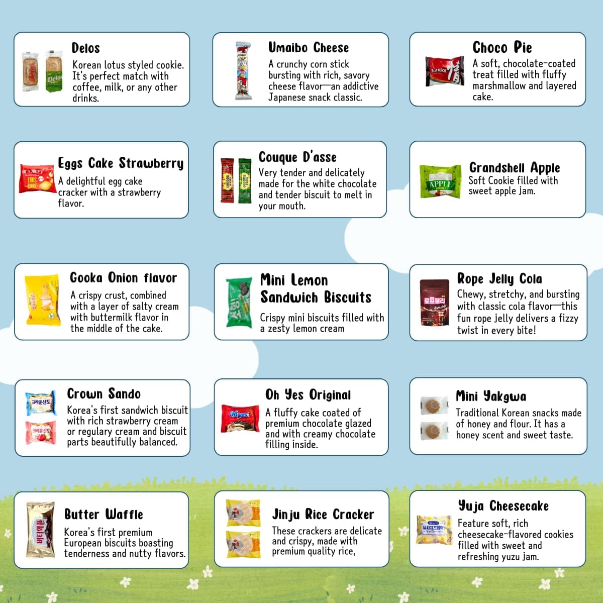 Korean snack box variety pack, 50 count individually wrapped, care package sampler with candy, cookies, chips, and treats, gift bundle for kids, students, adults, and snack lovers - Image 4