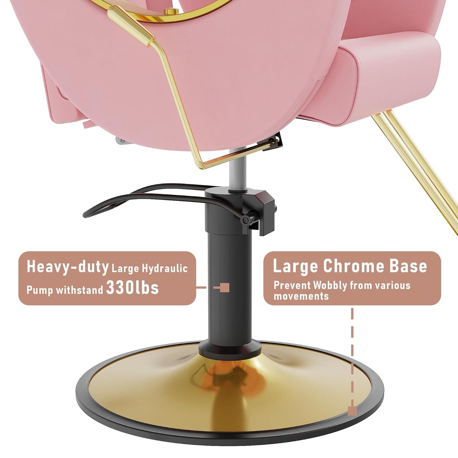 Barber Chair for Hair Stylist, Height Adjustable Hydraulic Hair Reclining Salon Chair, 360 Degrees Rotation, Multi-Function Shampoo Chair for Salon Barbershop (Modern Pink) - Image 7