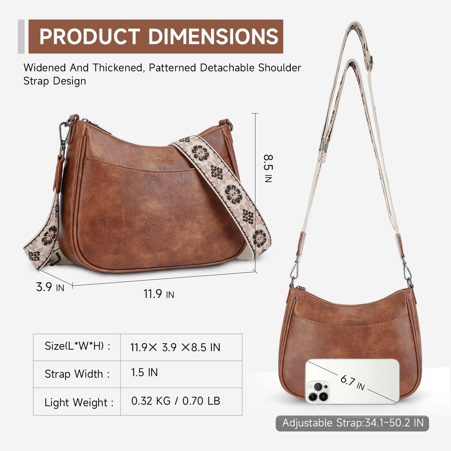 APHISON Trendy Leather Crossbody Purse with Adjustable Strap, Women's Shoulder Handbag 01-brown - Image 7