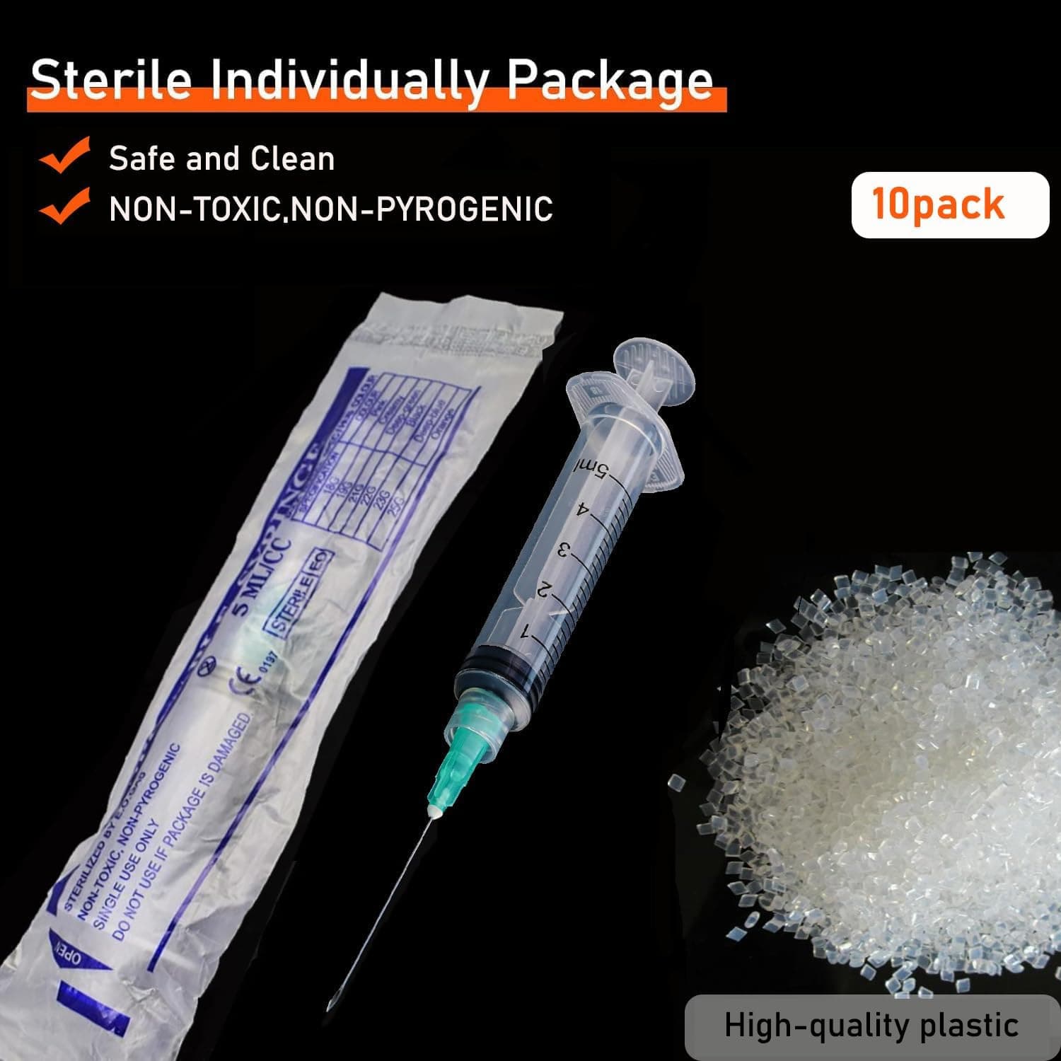 10 Pack 5ml/cc Disposable Luer Lock Lab Syringes with 21Ga 1.5 Inch Needle , Individually Sealed Packed 5ml 10.0 - Image 6