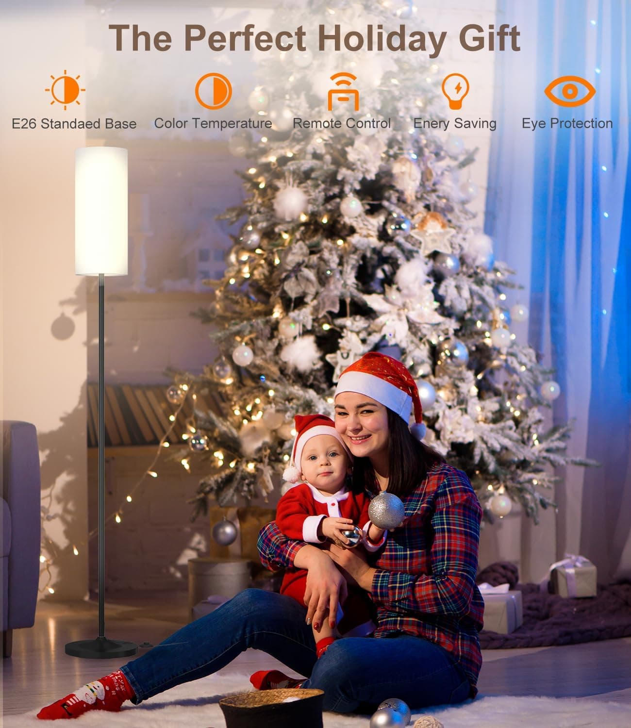 luckystyle Dimmable Floor Standing Tall Lamp, 12W Led Bulb with Lampshade, Foot Switch, Remote Custom Color Temperature Pole for Bedroom, Office, Kids & Living Room, Black - Image 9