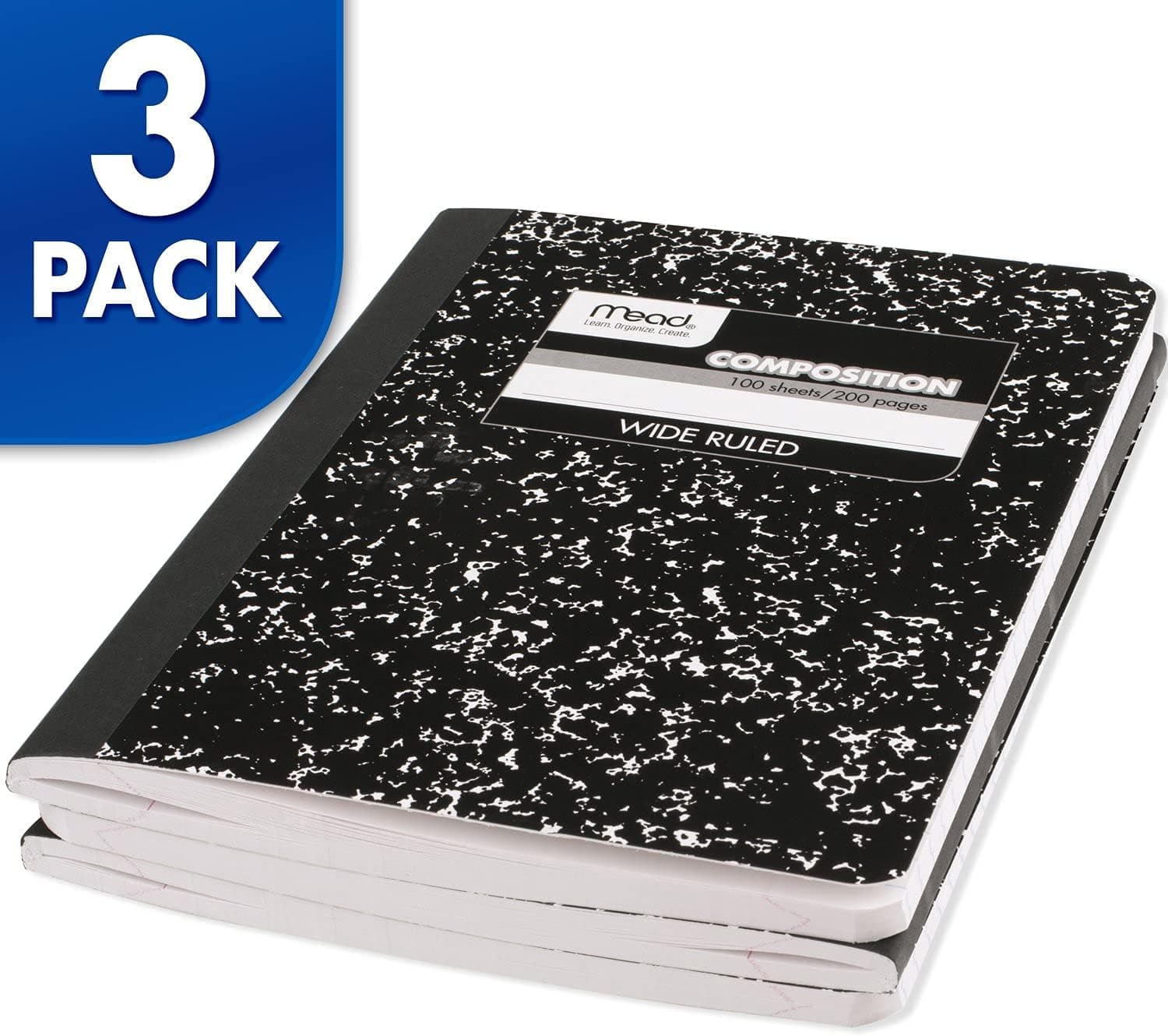 Mead Composition Notebook, 3 Pack, College Ruled Paper, 7-1/2" x 9-3/4", 100 Sheets per Comp Book, Black Marble (38111) Pack of 3 - Image 9