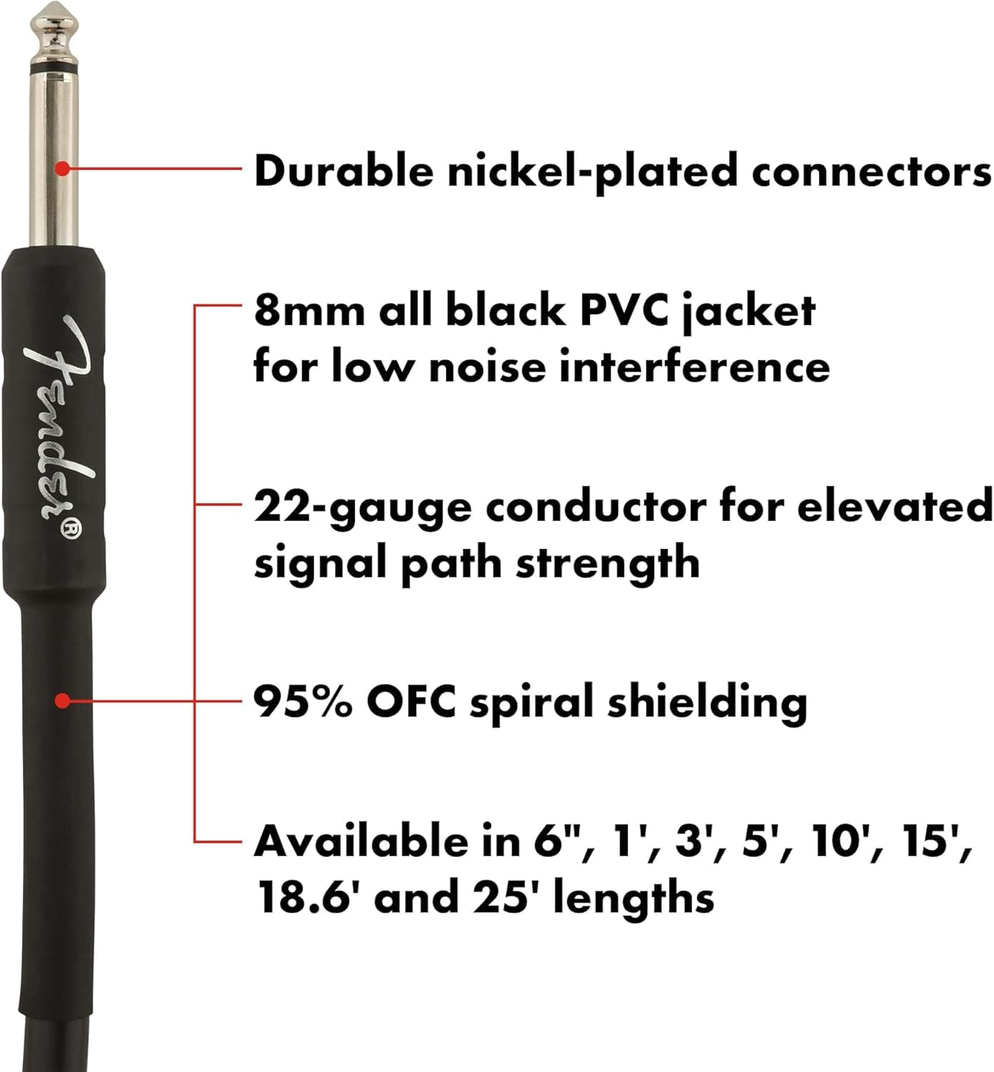Fender Professional Series Instrument Cable, Guitar Cable 10 ft, Guitar Accessories, Stage Ready with Anti-Kinking Design, Black 10ft Straight/Straight - Image 4
