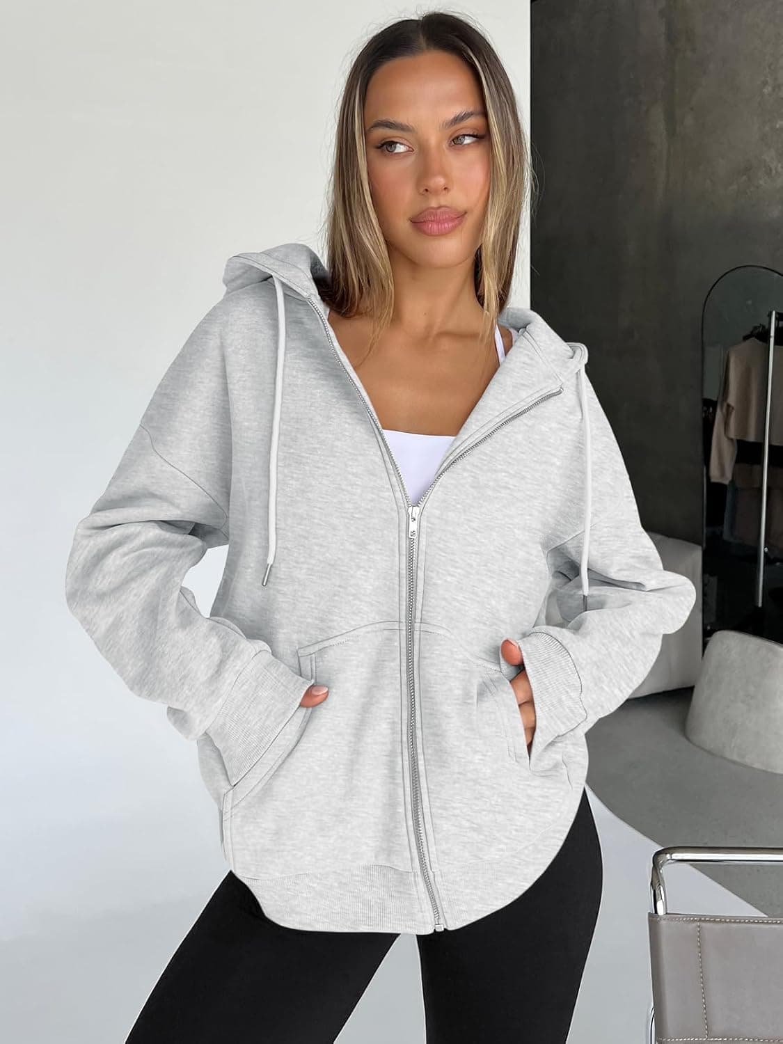 Trendy Queen Womens Zip Up Hoodies 2026 Oversized Sweatshirt Medium Grey - Image 3