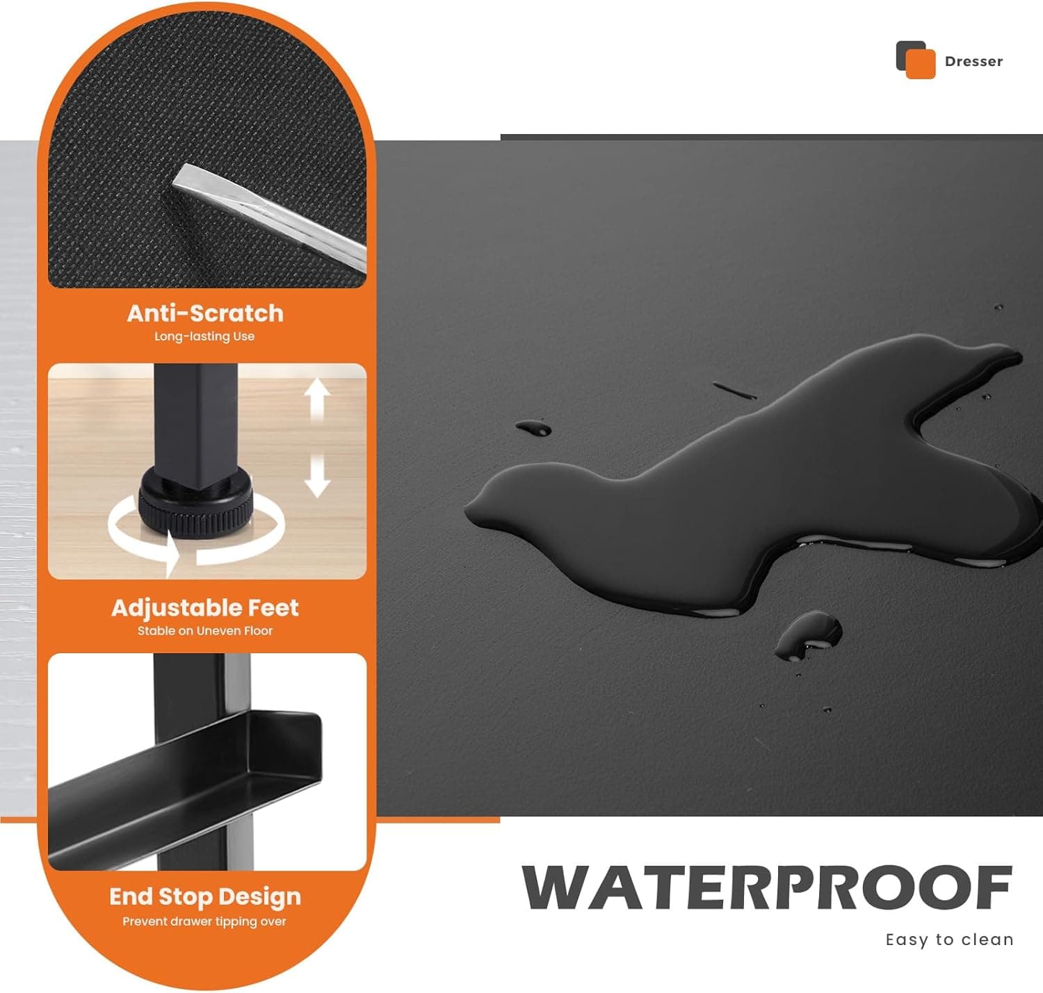 Sweetcrispy Nightstand Small Bedroom Dresser with 4 Fabric Drawers, Bed Side Furniture End Table, Wooden Top Cabinet Night Stand Dresser for Closet, Entryway, Dorm, Black Black 17.7"D x 11.8"W x 37"H (4 Drawers) - Image 6