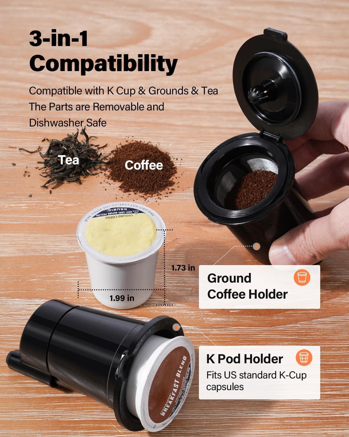 SHARDOR Coffee Maker Hot & Iced With Bold Setting,Single Serve Coffee Maker For K Cup And Grounds，52 Oz Removable Water Tank,6-14 Oz Brew Sizes,One Cup Kcup Coffee Machine With Reusable Filter, Black - Image 7