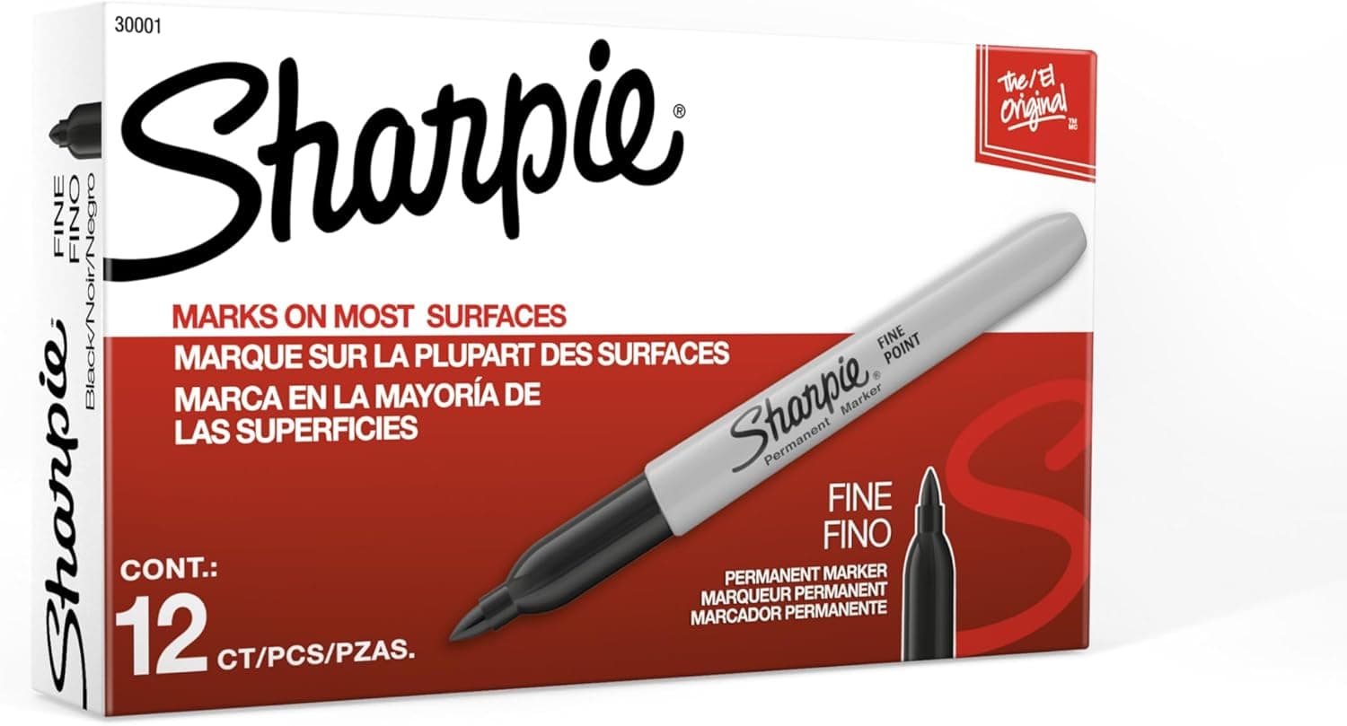 Sharpie Permanent Markers, Fine Tip, Black, 12 Count - For Classroom, Office, & Home, Quick Drying, Fade Resistant, For Wood, Plastic, Paper, Metal, And More, Ideal for Posters, Drawing, Coloring - Image 7