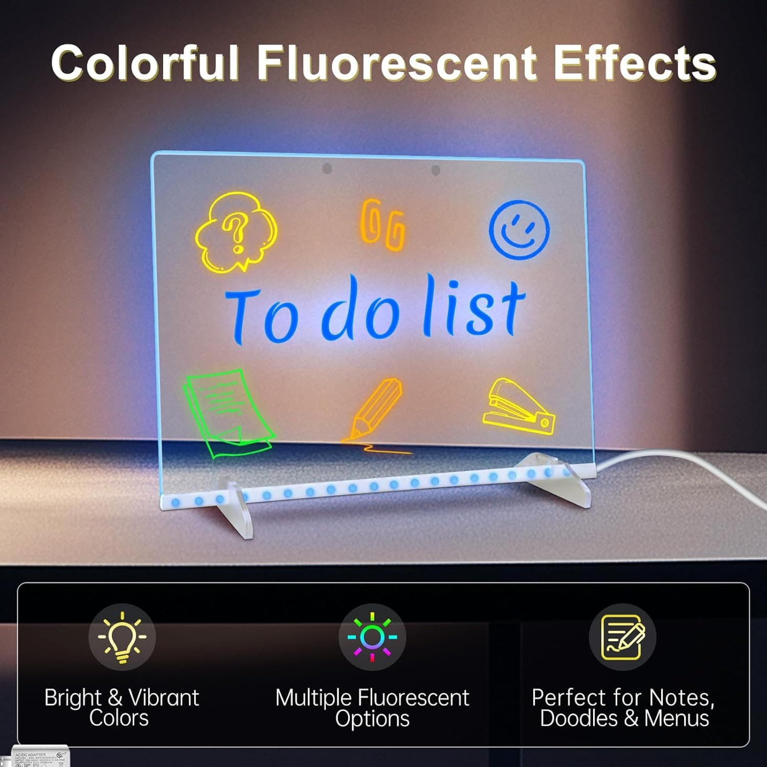 LED Note Board with 7 Colors, Includes Adapter, 13"x10" Led Drawing Board for Kids, Light Up Dry Erase Boards with 7 Markers, Soft Cloth, Hanging Chain, Holiday Trend Gift - Image 5