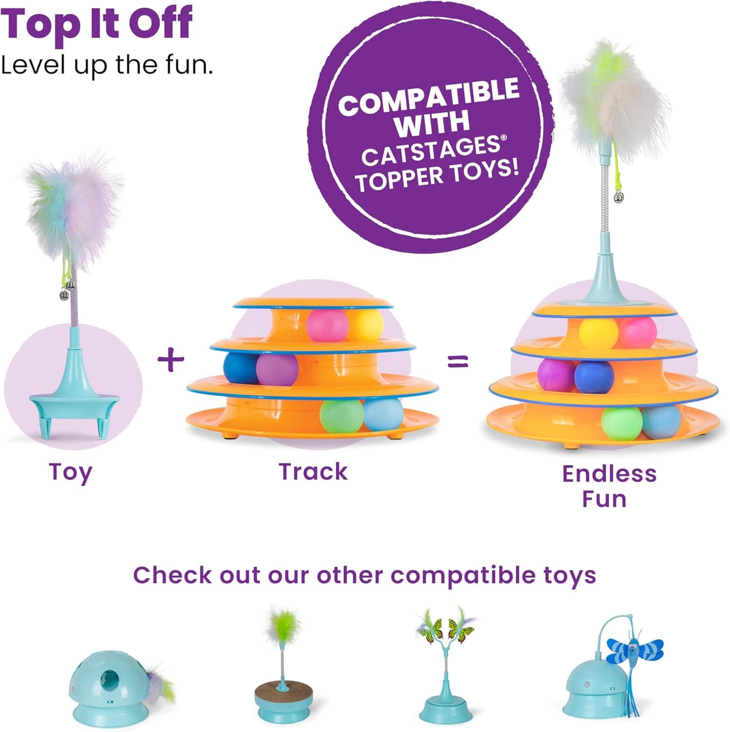 Catstages Torre de Pistas Juguete para Gatos de 3 Niveles con 6 Pelotas, Juguete Interactivo para Gatos de Interior, Naranja - Image 7