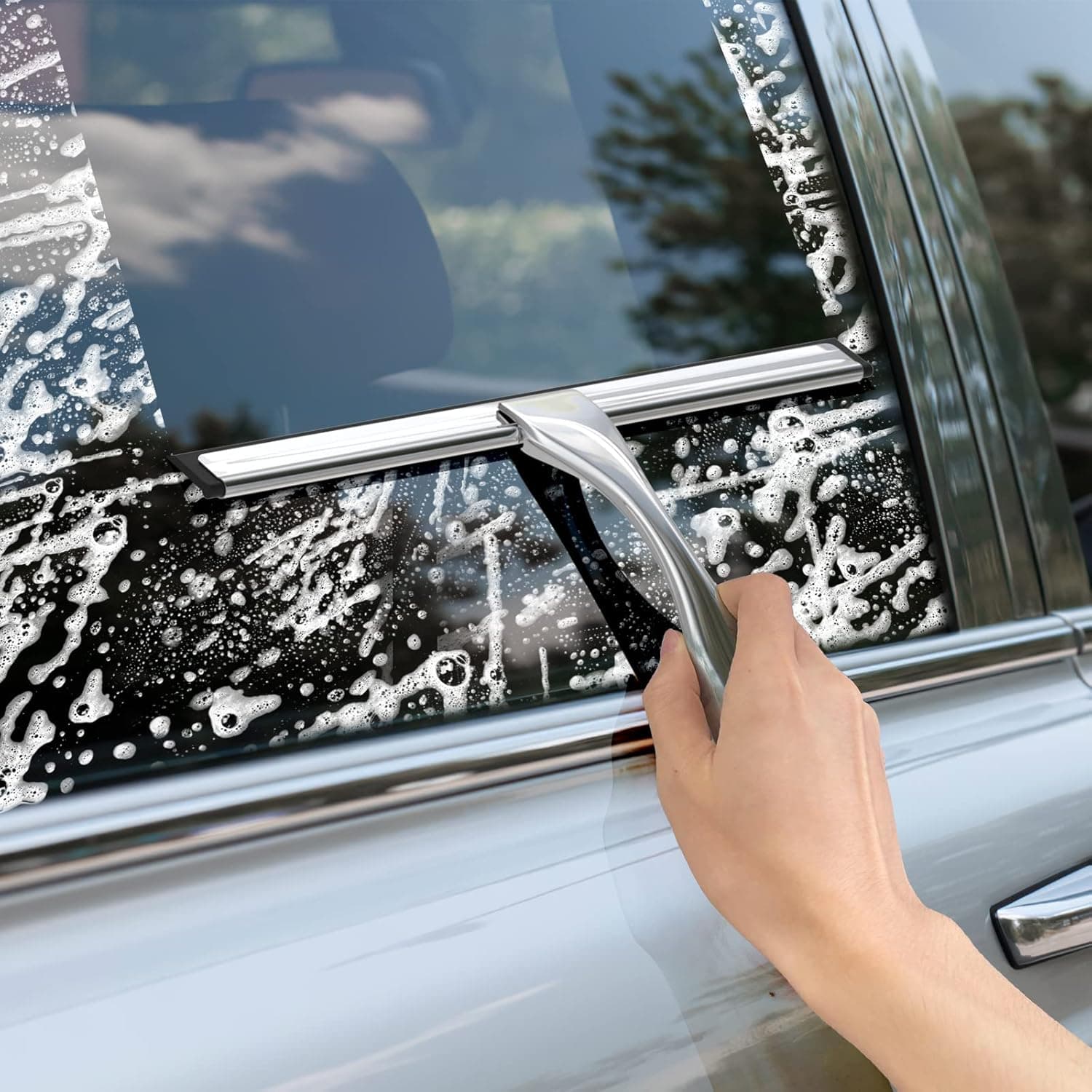 Limpiaparabrisas de Acero Inoxidable para Ducha, Ideal para Puertas de Vidrio de Ducha, con 2 Ganchos Adhesivos, Herramienta de Limpieza para Baño, Limpiaparabrisas para Ventanas y Espejos, Limpieza de Paredes de Azulejos, Autos, 10 Pulgadas Plata - Image 6