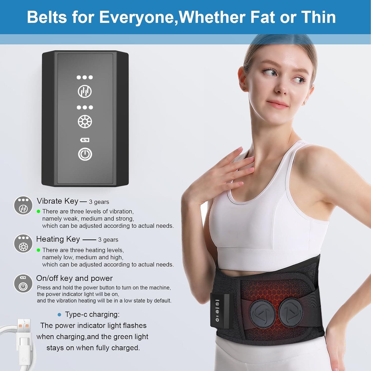 Heating Pad for Period Cramps Back Pain Relief,Electric Heating Pad for Low Back Massager,3 Heat, Black,43"x 6" +20" Extended Belt Gifts for Women/Men/Mom - Image 7