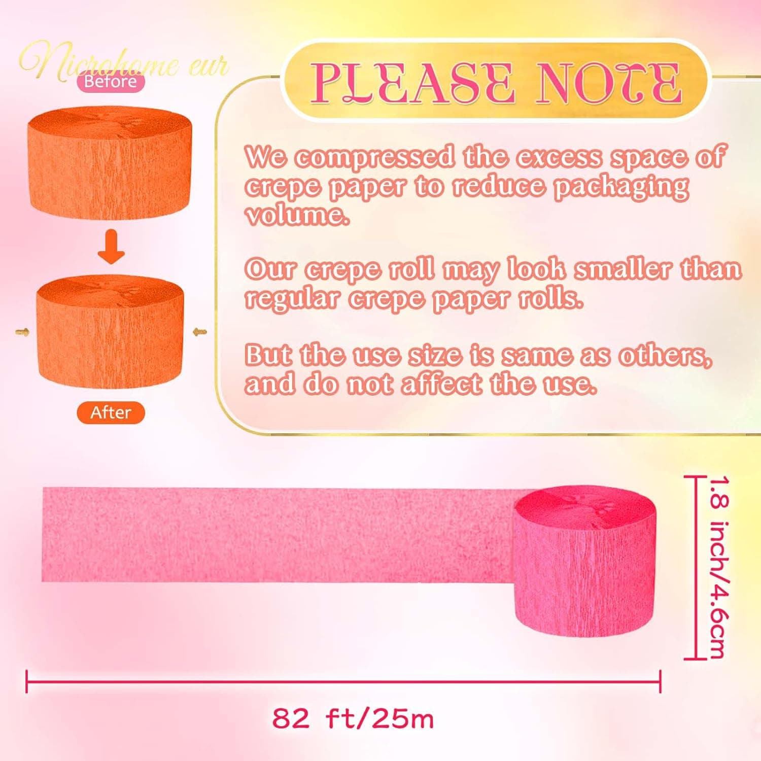 Amazon.com: NICROHOME EUR Retro Orange Pink Summer Party Crepe Paper Streamers 5 Rolls | Hanging Garland Streamers for Sunset Party, Birthday Wedding Baby Shower Fall Thanksgiving Backdrop Decor, 1.8 x 82 Ft/Roll : Home & Kitchen - Image 5