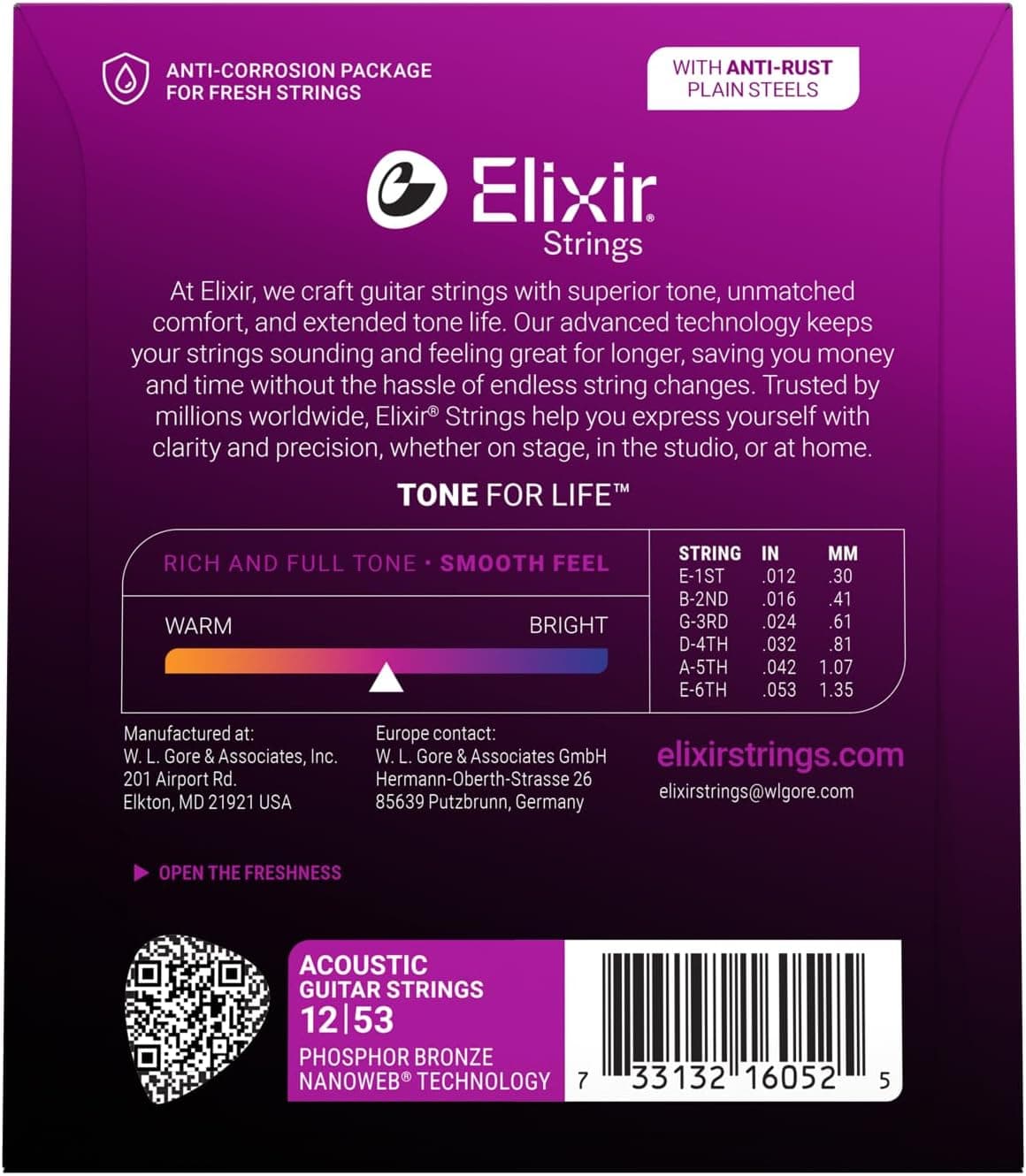 Elixir Strings, Acoustic Guitar Strings, Phosphor Bronze with NANOWEB Coating, Longest-Lasting Rich and Full Tone with Comfortable Feel, 6 String Set, Light 12-53 Single Pack Light 12-53 - Image 3