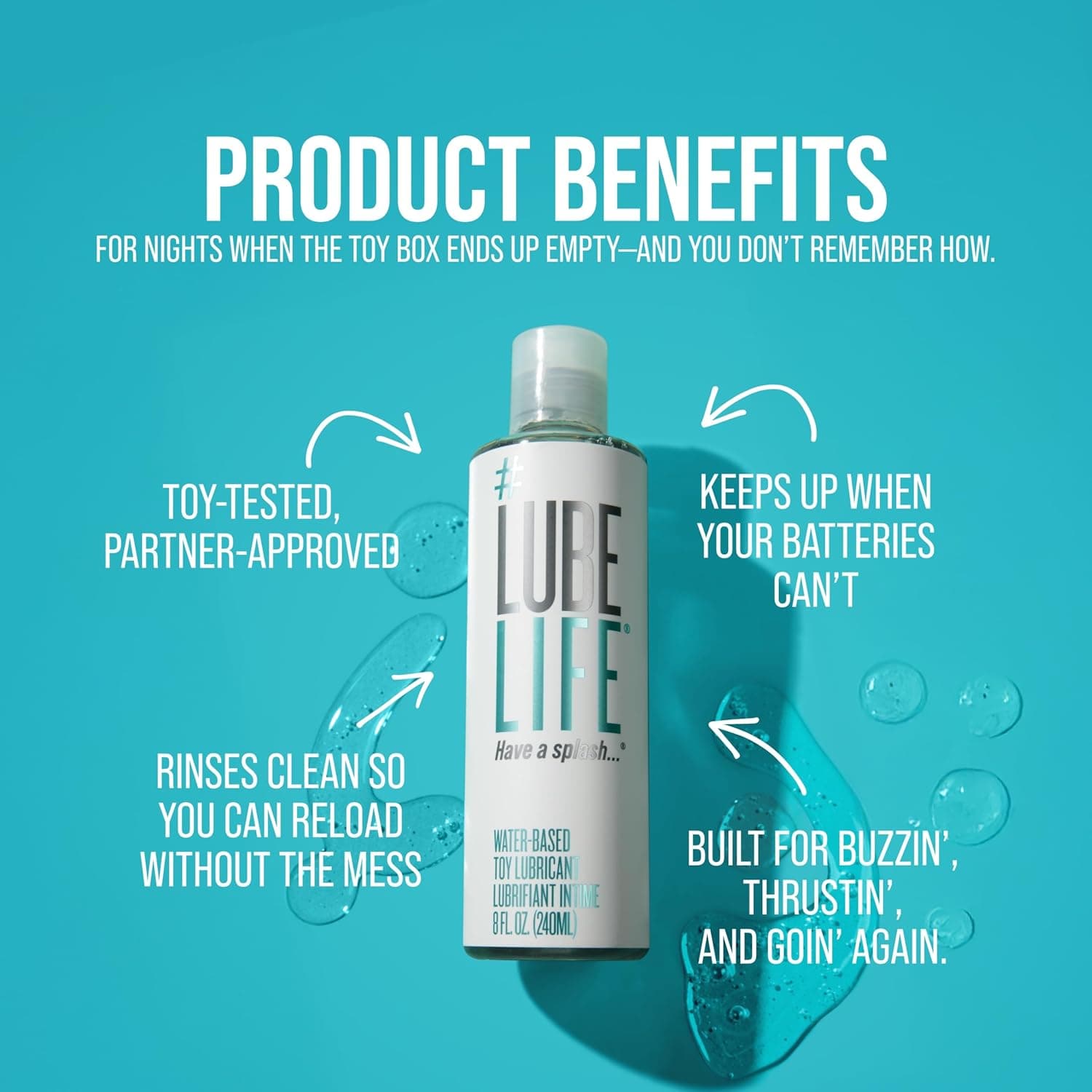 LubeLife Lubrifiant à base d'eau – Lubrifiant personnel sûr pour les jouets pour hommes, femmes et couples, taille de voyage, ne tache pas, nettoyage facile, 8 Fl Oz (Pack de 1) - Image 6