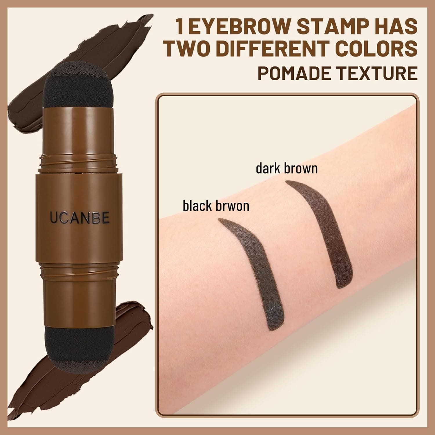 UCANBE 25PCS Eyebrow Stamp Stencil Kit With Dual-Color Eyebrow Stamp Pomade,20 Reusable Eyebrow Stencils,Finising Powder,Brush,Eyebrow Razor,Zipper Pouch,Waterproof Eye Brow Stamping and Shaping Kit04 Dark Brown+Black Brown - Image 4