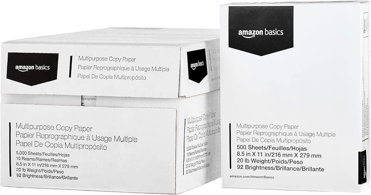 Amazon Basics Multipurpose Copy Printer Paper, 20 lb, 8.5 x 11 Inches, 10 Reams (5,000 Sheets), 92 Bright, White 10 Reams | 5000 Sheets Letter (8.5x11) - Image 2