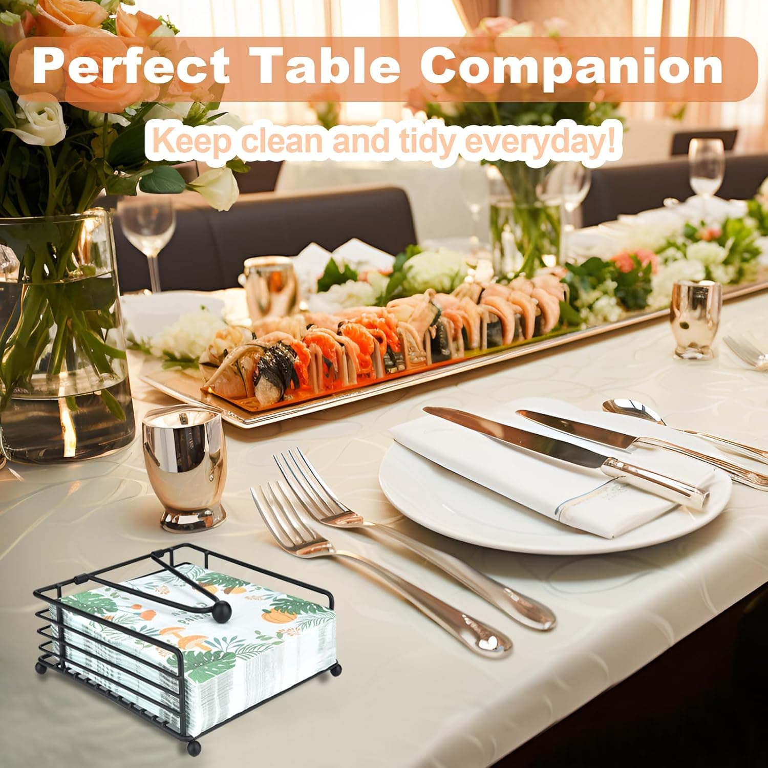 Napkin Holder for Table & Kitchen - Modern Flat Napkin Dispenser for Home & Outdoor Dining, Paper Napkin Holders with Weighted Arm for Easy Access - Keep Your Dining Area Tidy and Organized - Image 7